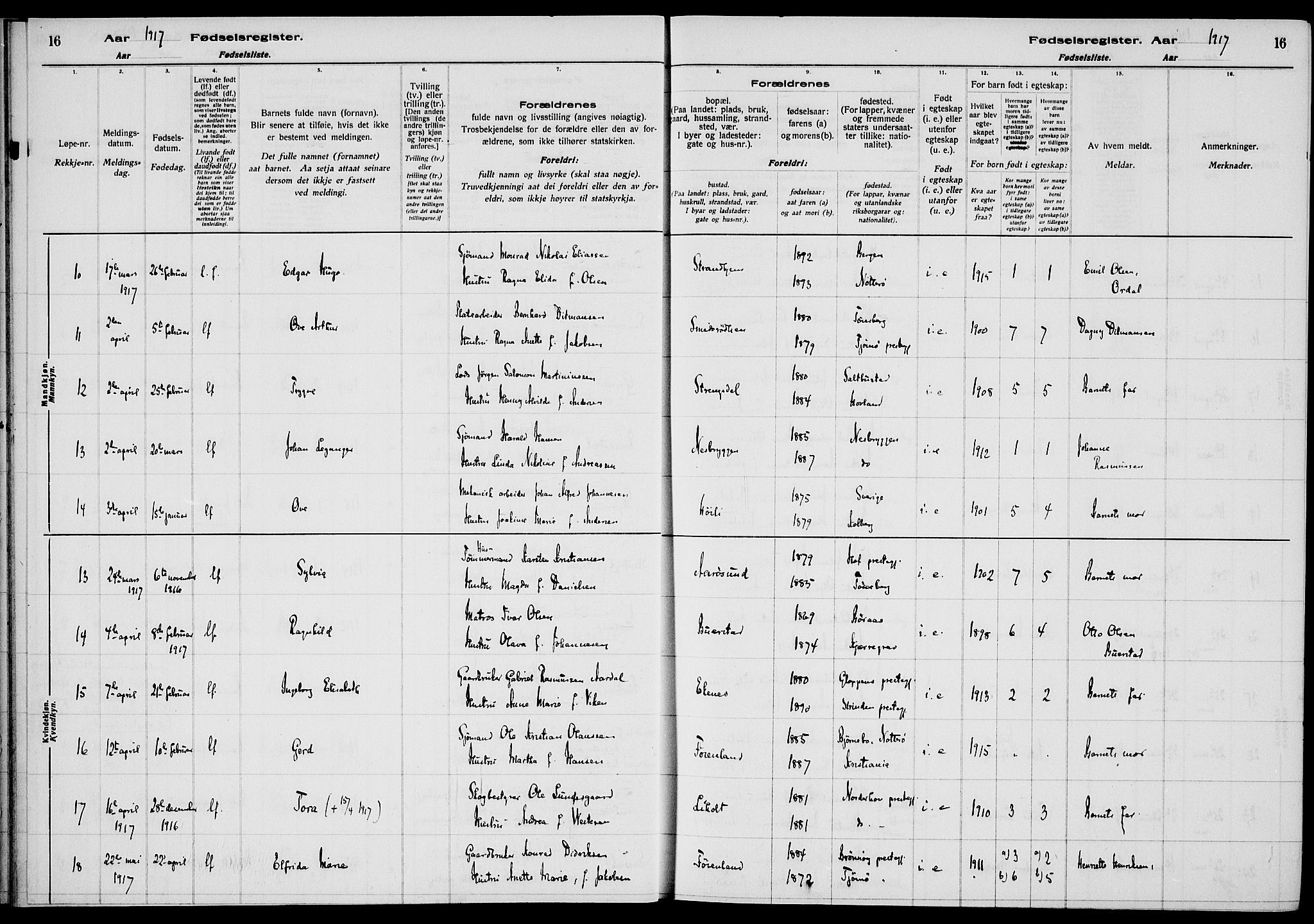 Nøtterøy kirkebøker, AV/SAKO-A-354/J/Ja/L0001: Birth register no. 1, 1916-1928, p. 16