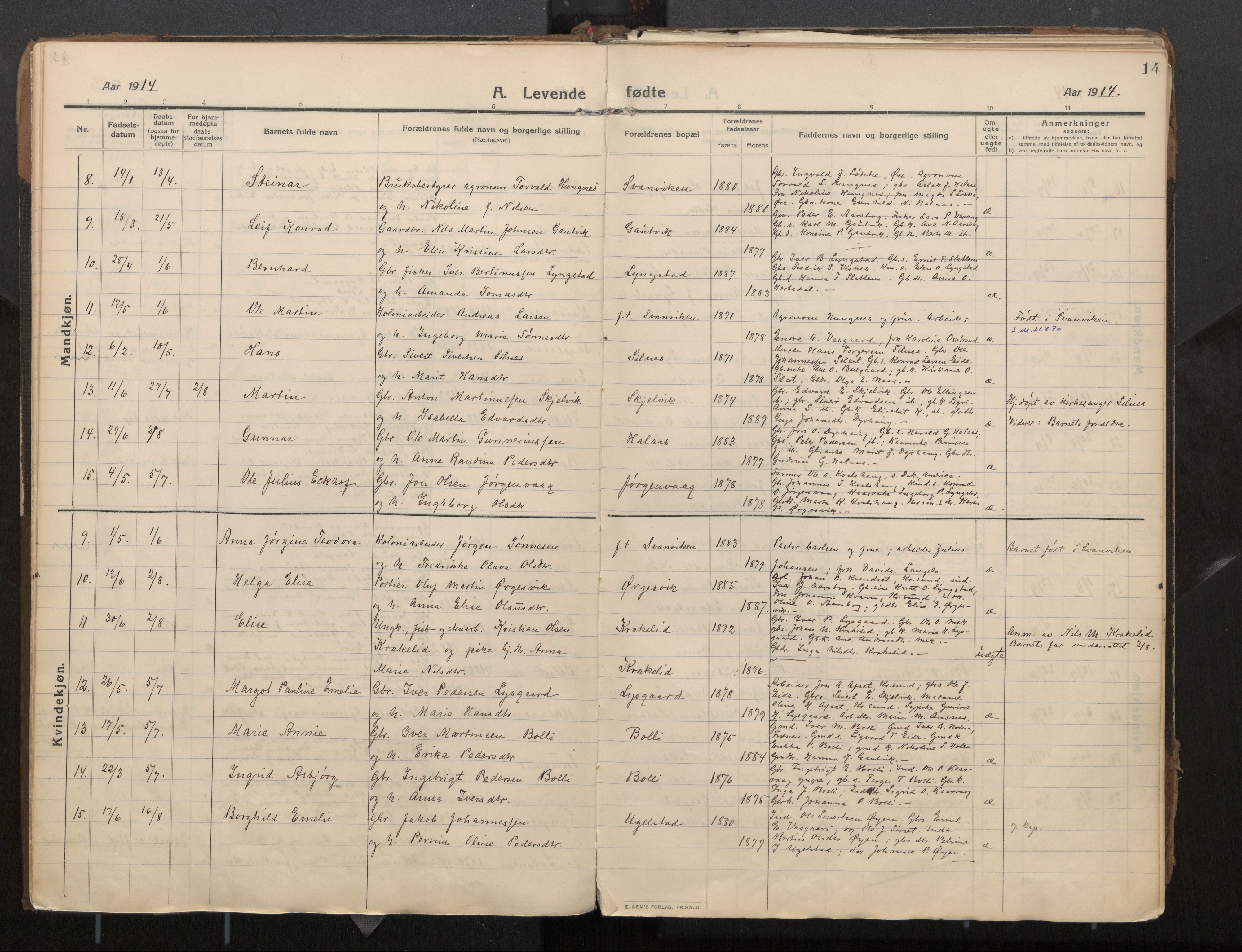 Ministerialprotokoller, klokkerbøker og fødselsregistre - Møre og Romsdal, AV/SAT-A-1454/571/L0836b: Parish register (official) no. 571A03, 1911-1926, p. 14