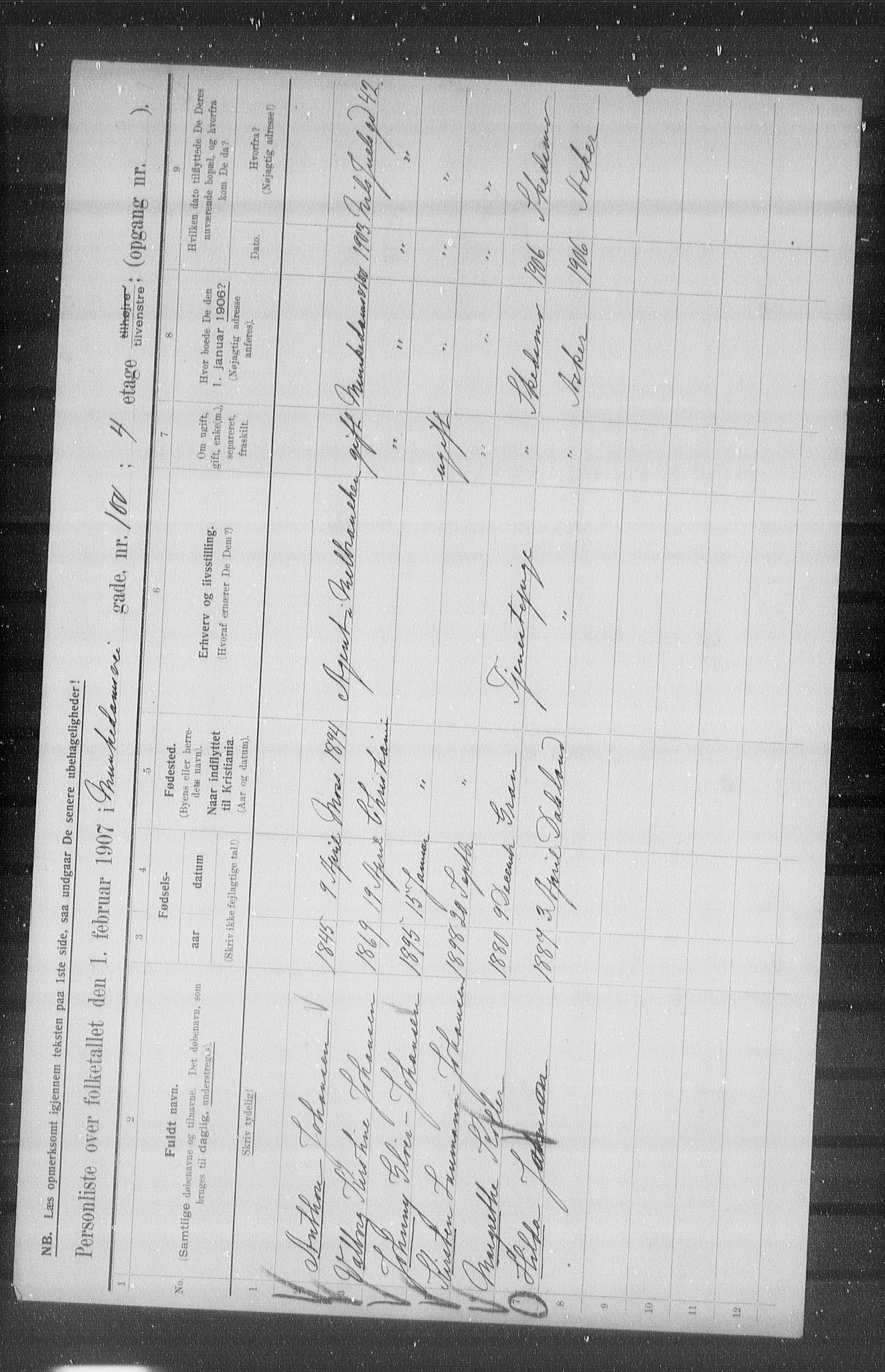 OBA, Municipal Census 1907 for Kristiania, 1907, p. 34708