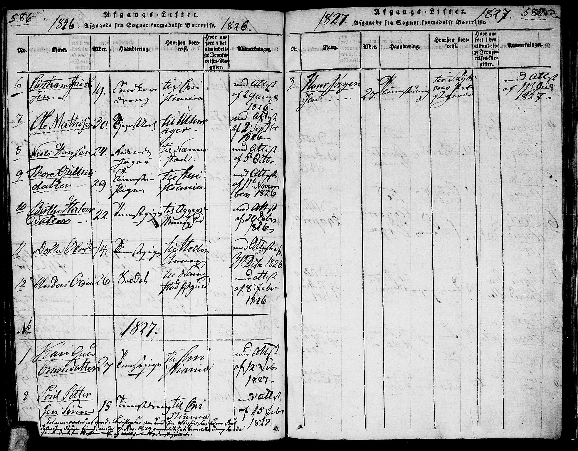 Gjerdrum prestekontor Kirkebøker, AV/SAO-A-10412b/G/Ga/L0001: Parish register (copy) no. I 1, 1816-1837, p. 586-587