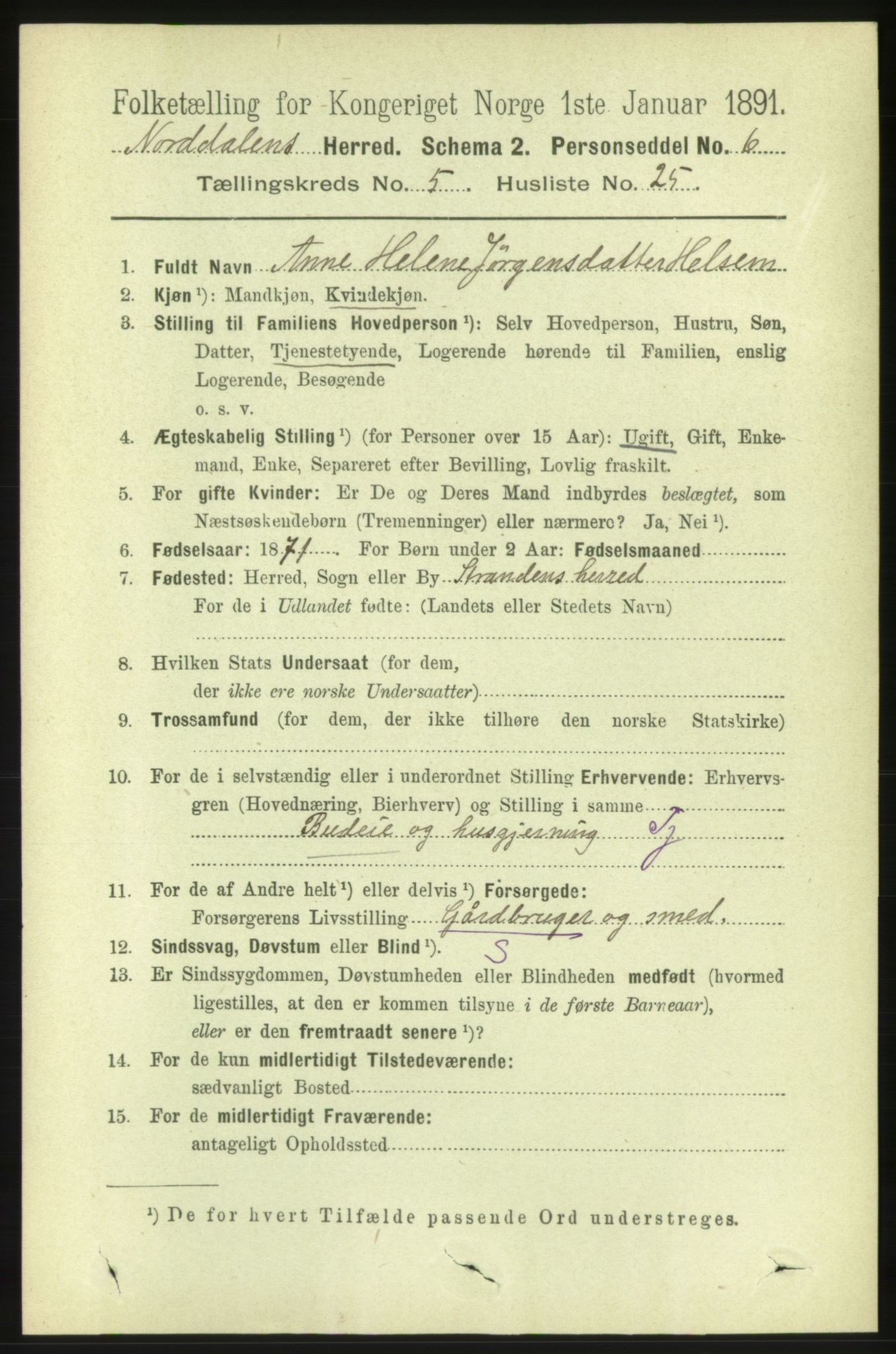 RA, 1891 census for 1524 Norddal, 1891, p. 1135