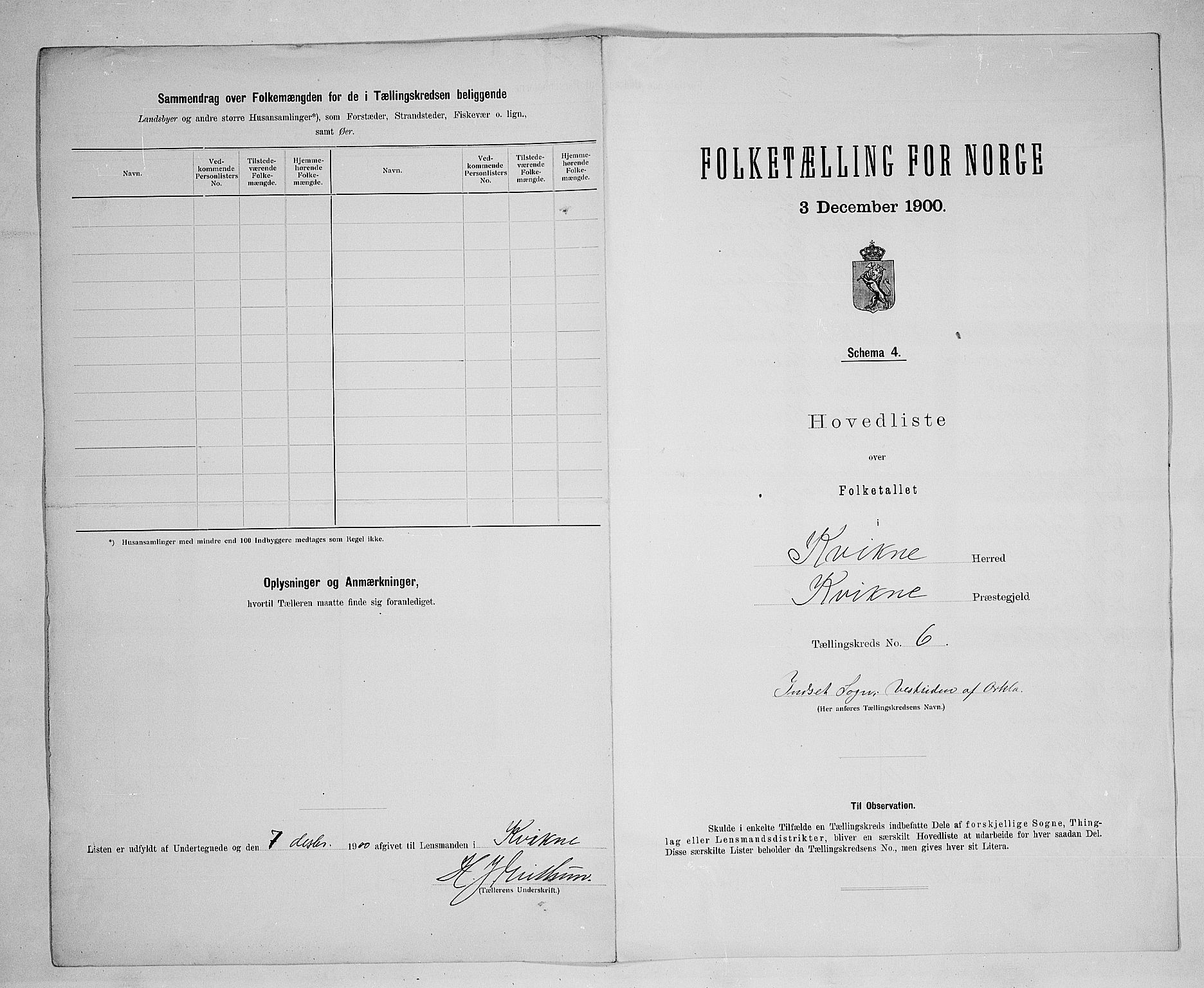 SAH, 1900 census for Kvikne, 1900, p. 22