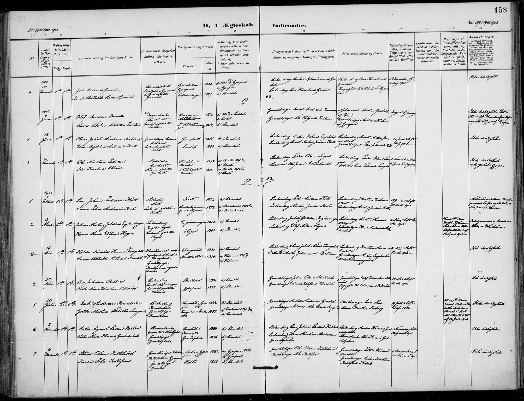 Siljan kirkebøker, SAKO/A-300/F/Fa/L0003: Parish register (official) no. 3, 1896-1910, p. 158