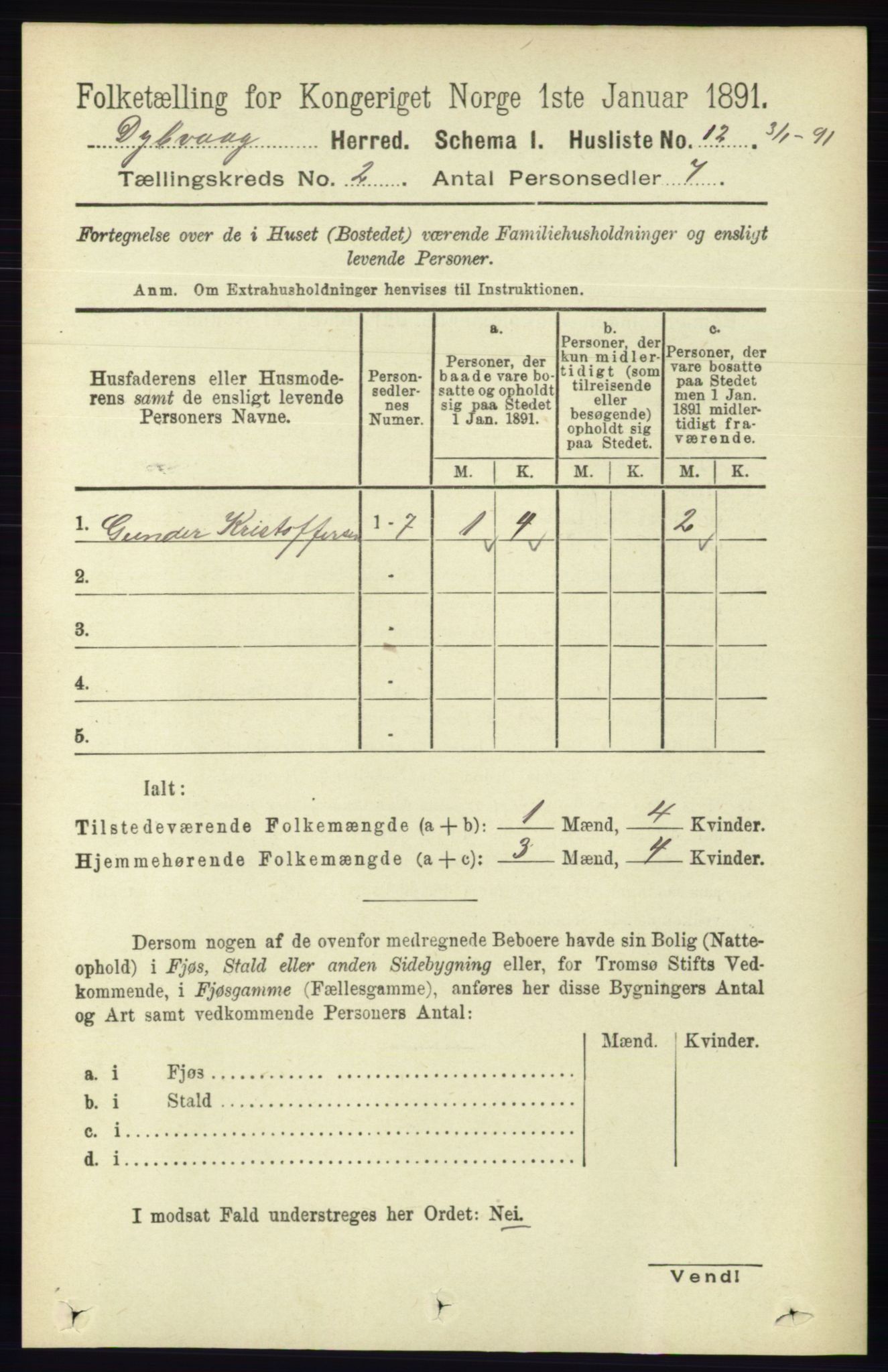 RA, 1891 census for 0915 Dypvåg, 1891, p. 479