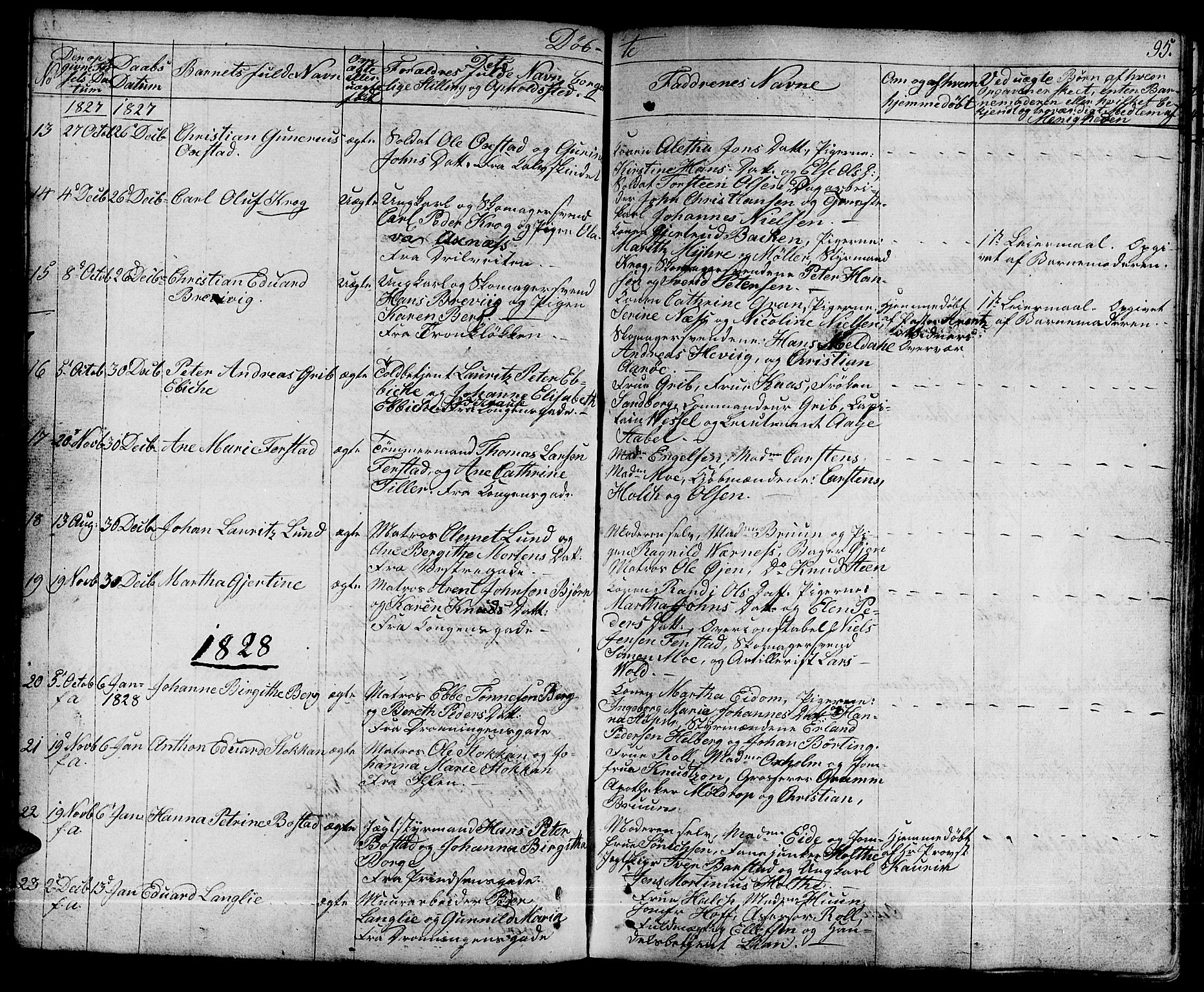Ministerialprotokoller, klokkerbøker og fødselsregistre - Sør-Trøndelag, SAT/A-1456/601/L0045: Parish register (official) no. 601A13, 1821-1831, p. 95