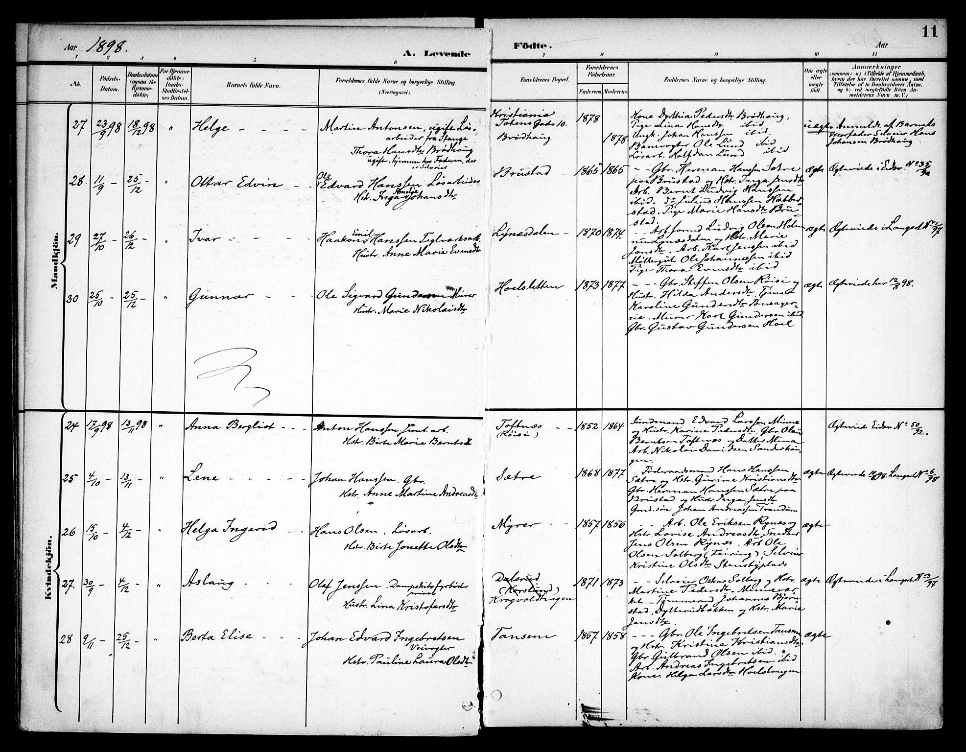 Eidsvoll prestekontor Kirkebøker, SAO/A-10888/F/Fb/L0002: Parish register (official) no. II 2, 1897-1907, p. 11