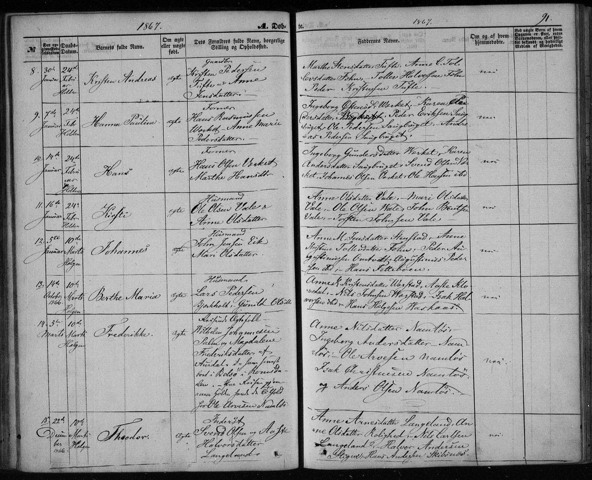 Holla kirkebøker, AV/SAKO-A-272/F/Fa/L0006: Parish register (official) no. 6, 1861-1869, p. 91