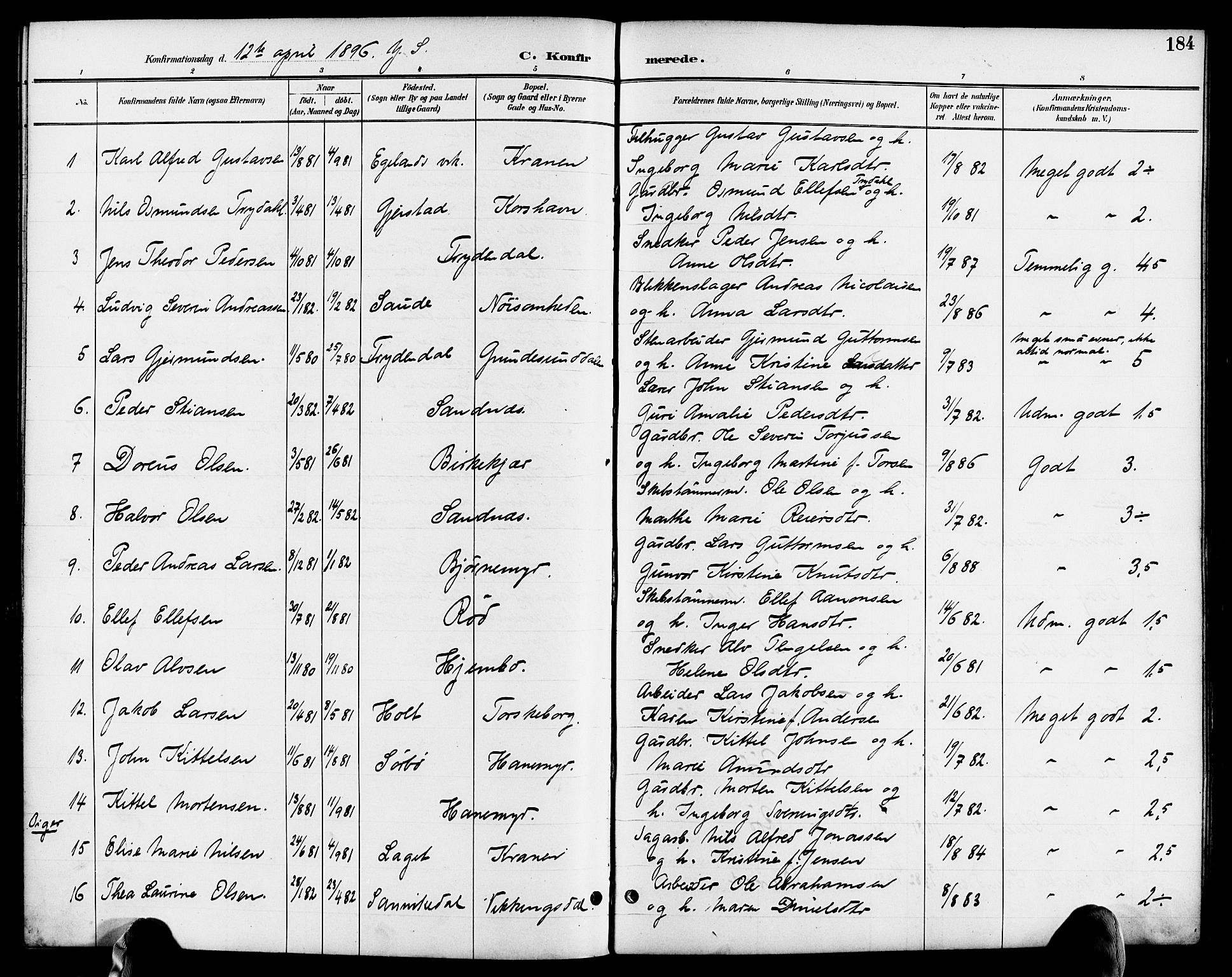 Søndeled sokneprestkontor, SAK/1111-0038/F/Fa/L0005: Parish register (official) no. A 5, 1889-1899, p. 184
