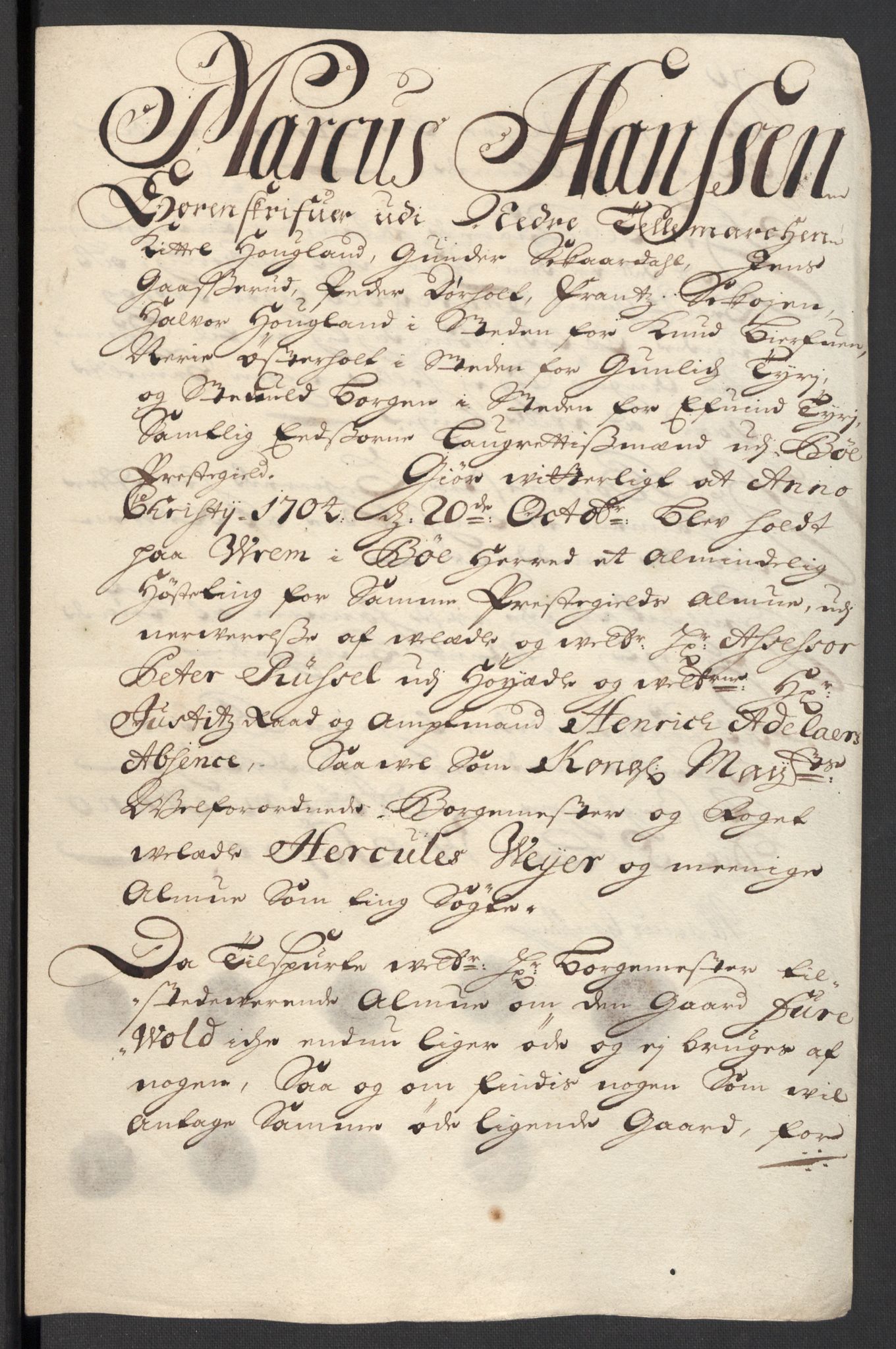 Rentekammeret inntil 1814, Reviderte regnskaper, Fogderegnskap, RA/EA-4092/R36/L2112: Fogderegnskap Øvre og Nedre Telemark og Bamble, 1704, p. 263