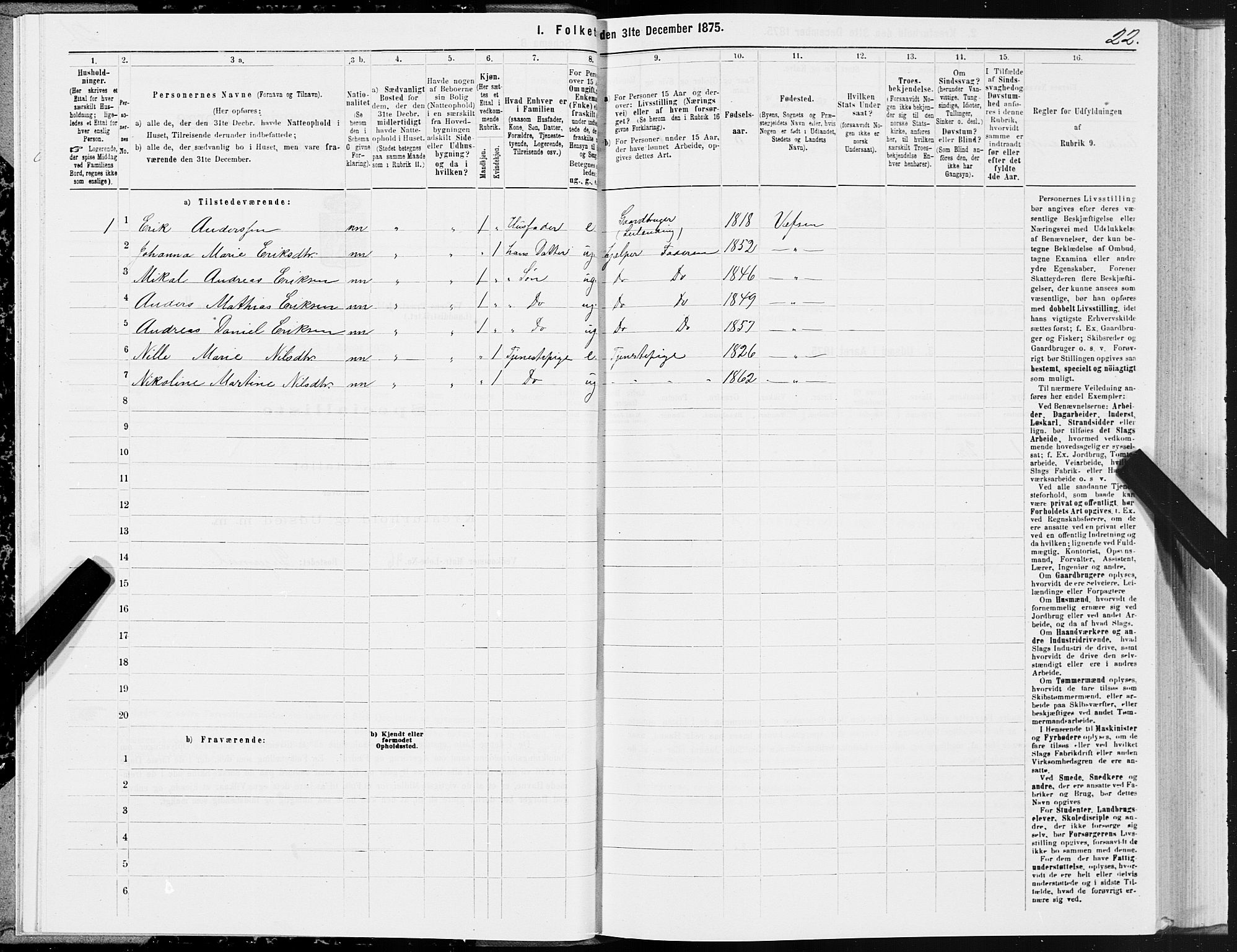 SAT, 1875 census for 1824L Vefsn/Vefsn, 1875, p. 1022