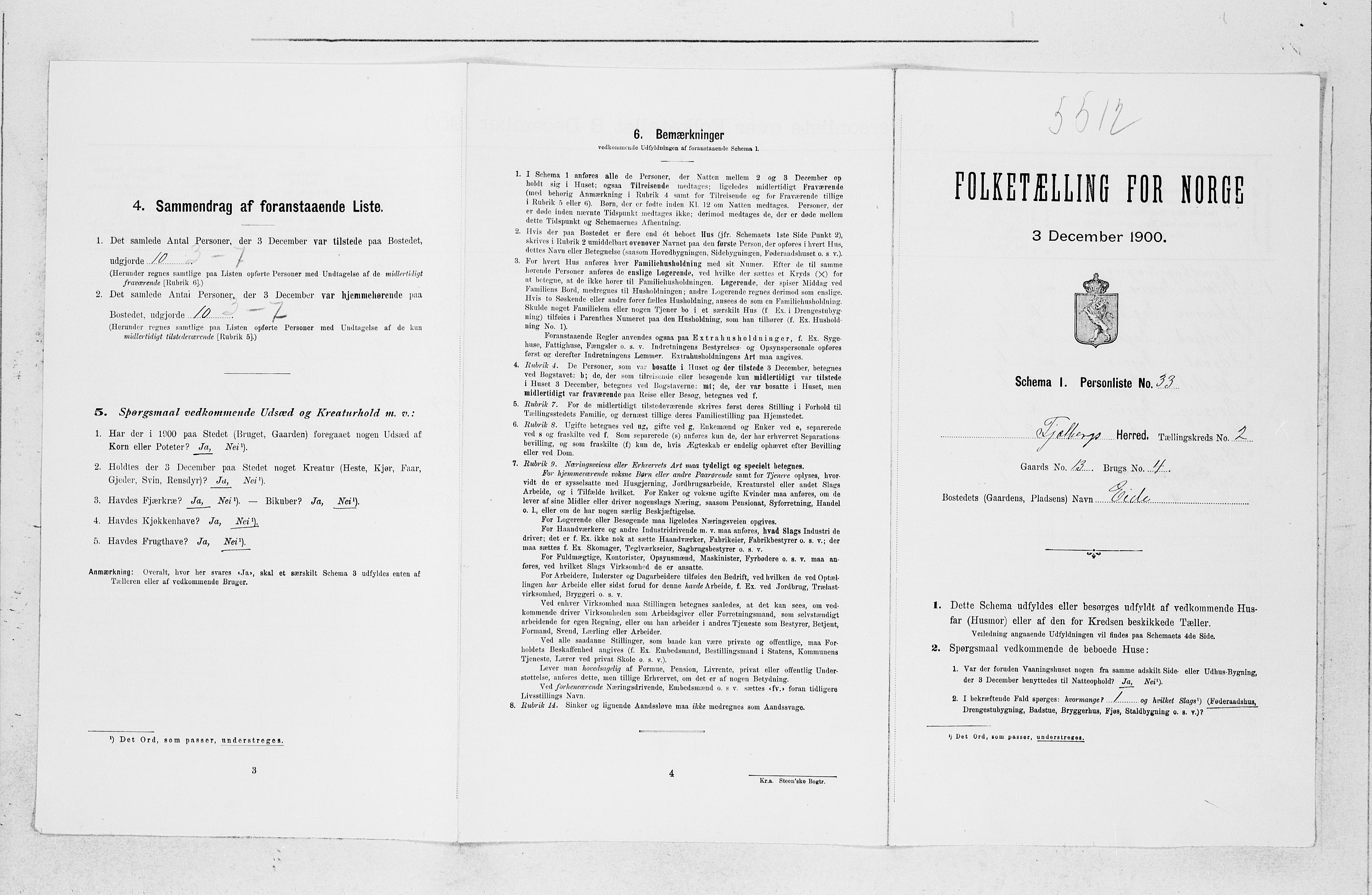 SAB, 1900 census for Fjelberg, 1900, p. 288