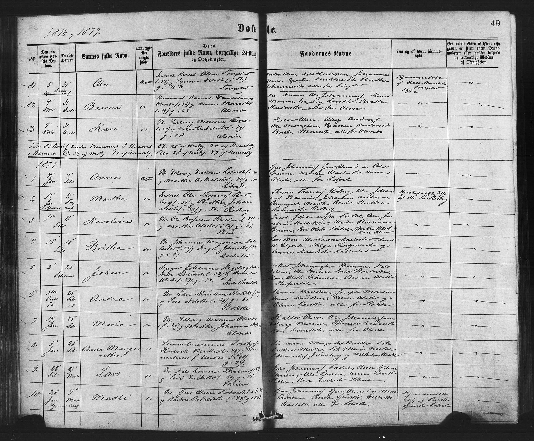 Bruvik Sokneprestembete, SAB/A-74701/H/Haa: Parish register (official) no. A 1, 1869-1877, p. 49