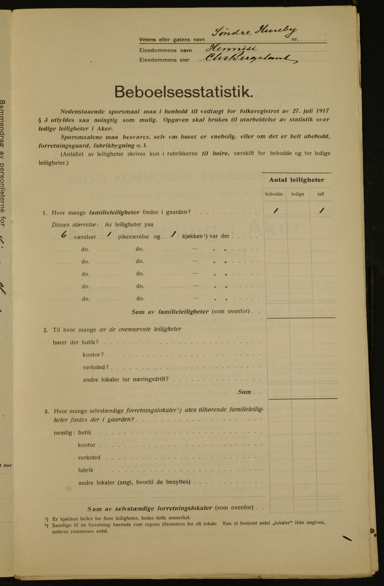 OBA, Municipal Census 1917 for Aker, 1917, p. 4287