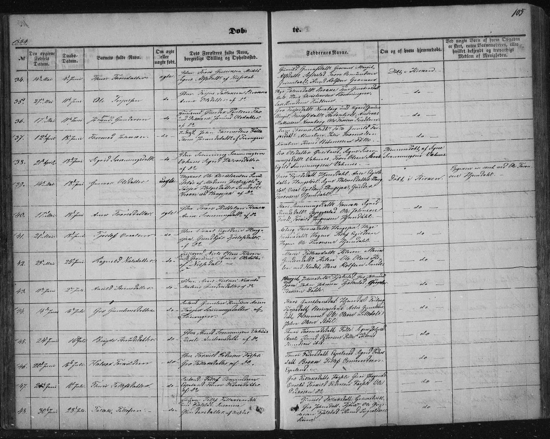 Nissedal kirkebøker, AV/SAKO-A-288/F/Fa/L0003: Parish register (official) no. I 3, 1846-1870, p. 104-105