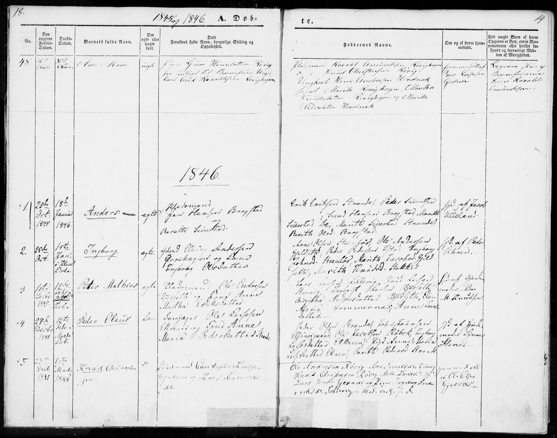 Ministerialprotokoller, klokkerbøker og fødselsregistre - Møre og Romsdal, SAT/A-1454/555/L0653: Parish register (official) no. 555A04, 1843-1869, p. 18-19
