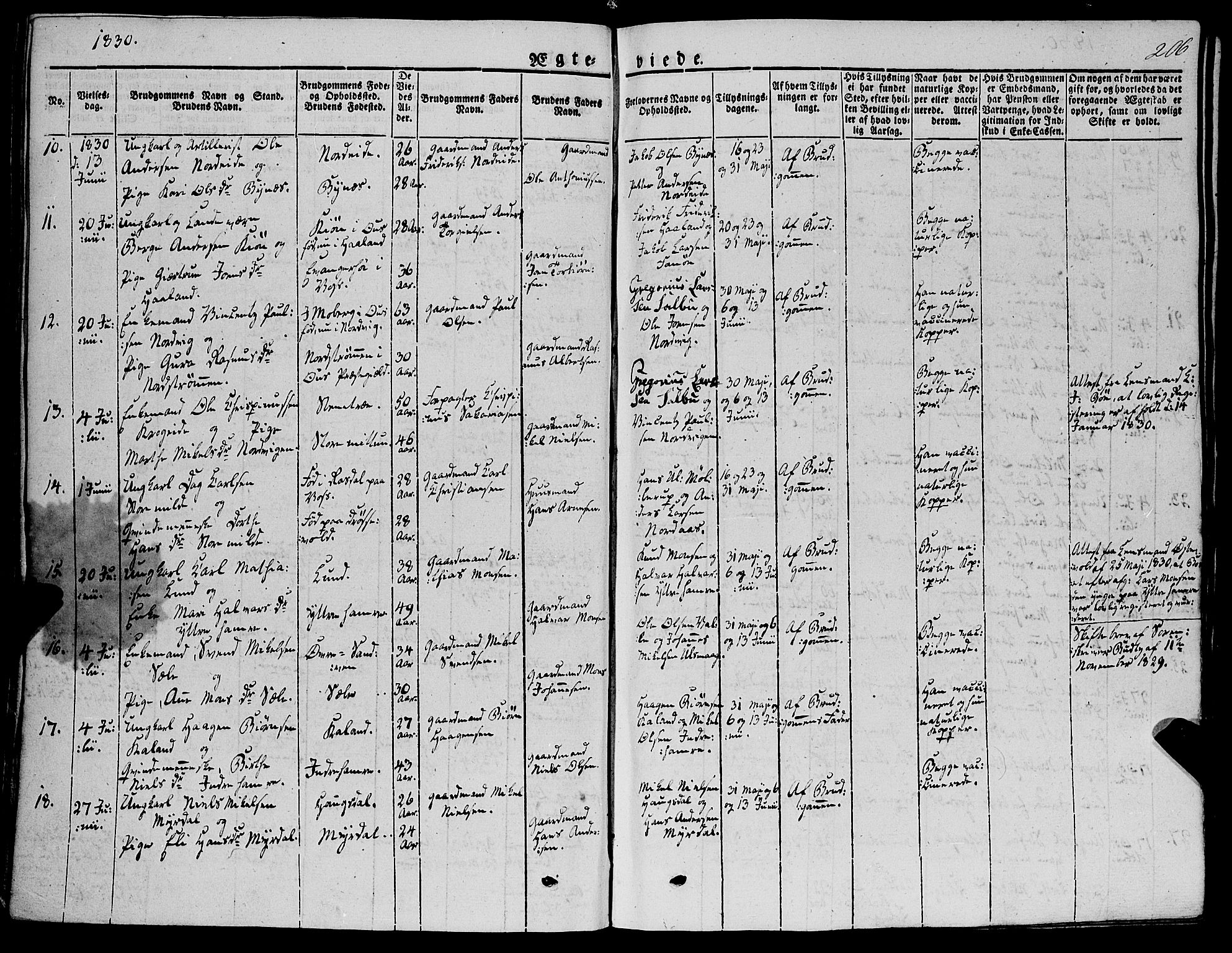 Fana Sokneprestembete, SAB/A-75101/H/Haa/Haaa/L0008: Parish register (official) no. A 8, 1829-1851, p. 206
