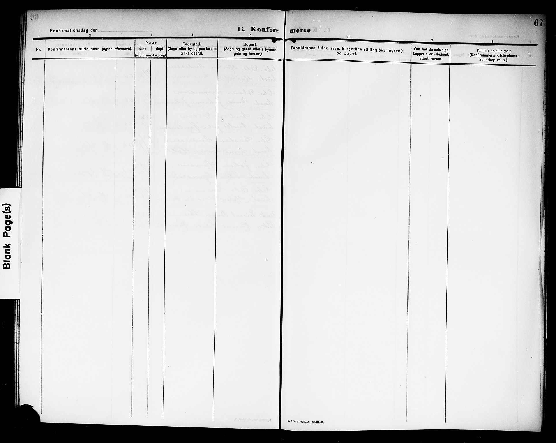 Rakkestad prestekontor Kirkebøker, SAO/A-2008/G/Gb/L0002: Parish register (copy) no. II 2, 1909-1920, p. 67