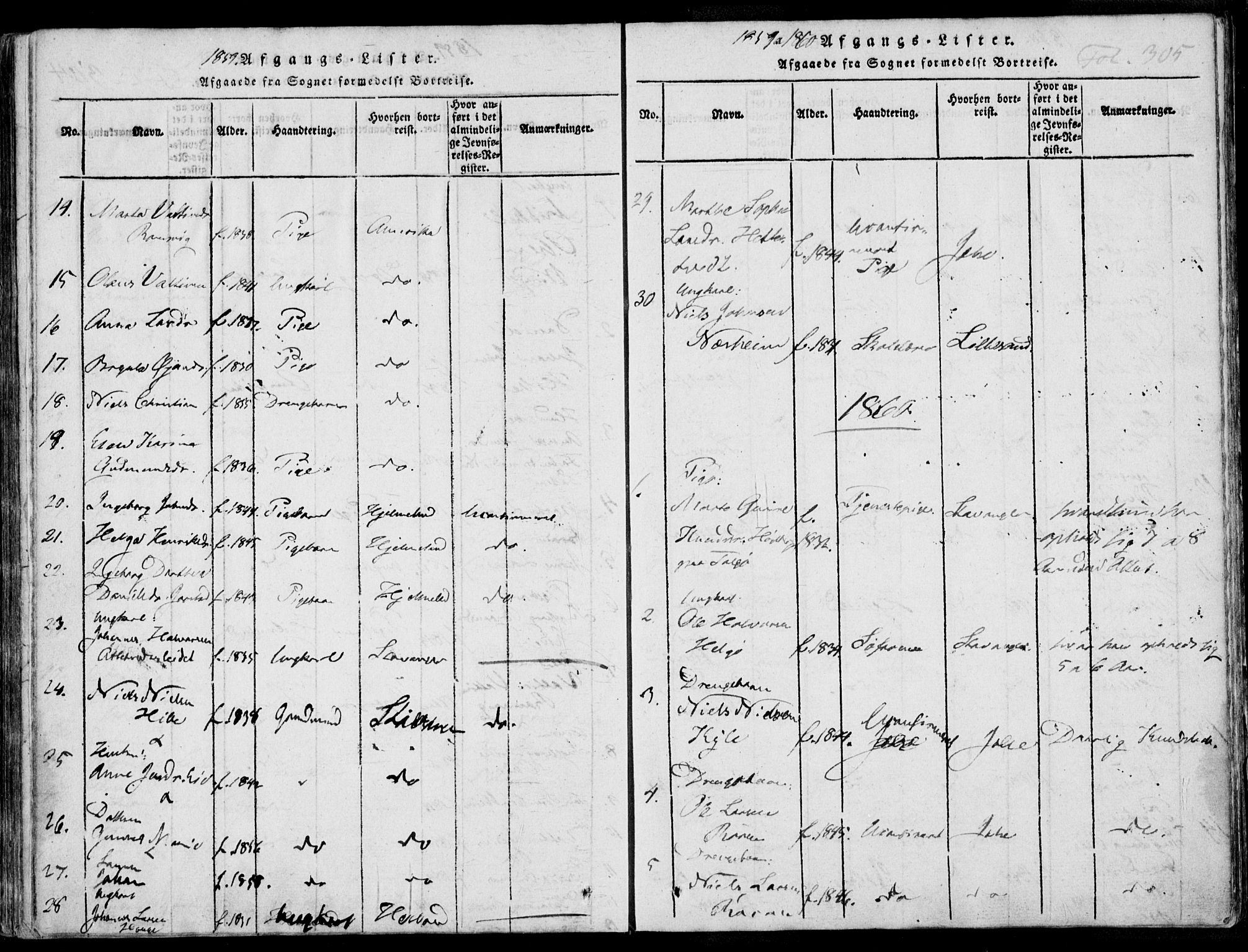 Nedstrand sokneprestkontor, AV/SAST-A-101841/01/IV: Parish register (official) no. A 7, 1816-1870, p. 305