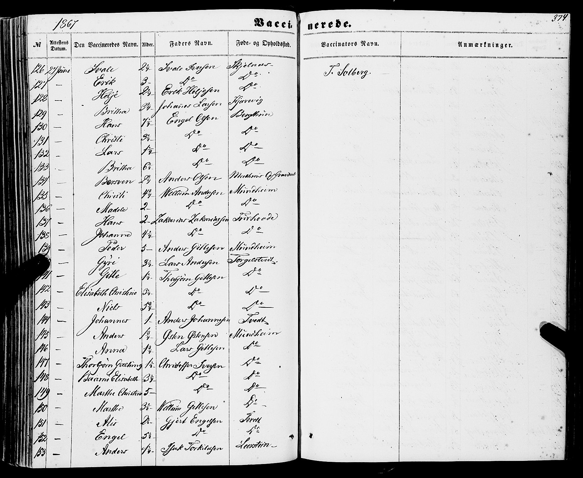 Strandebarm sokneprestembete, AV/SAB-A-78401/H/Haa: Parish register (official) no. A 8, 1858-1872, p. 374