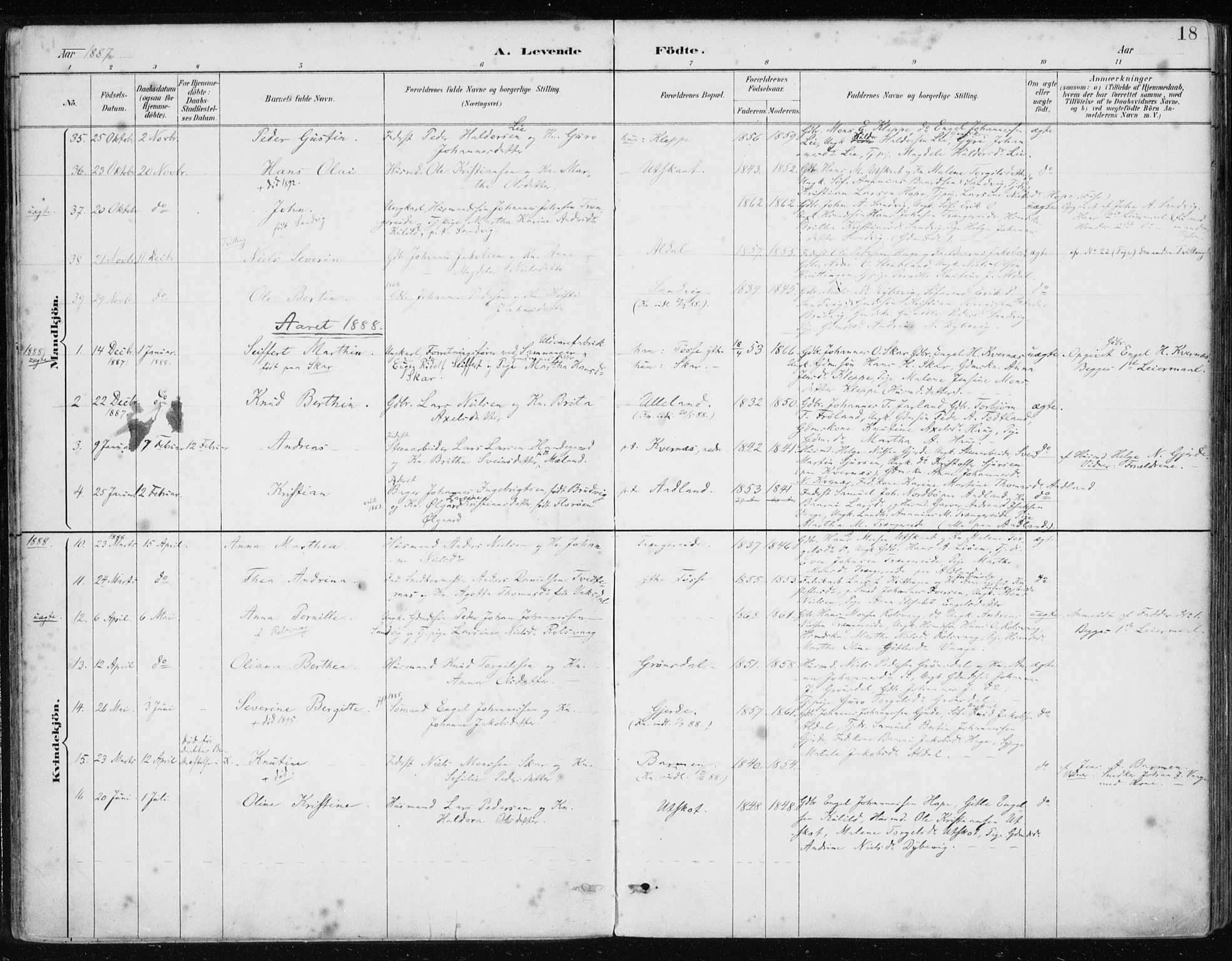 Samnanger Sokneprestembete, AV/SAB-A-77501/H/Haa: Parish register (official) no. A 1, 1885-1901, p. 18