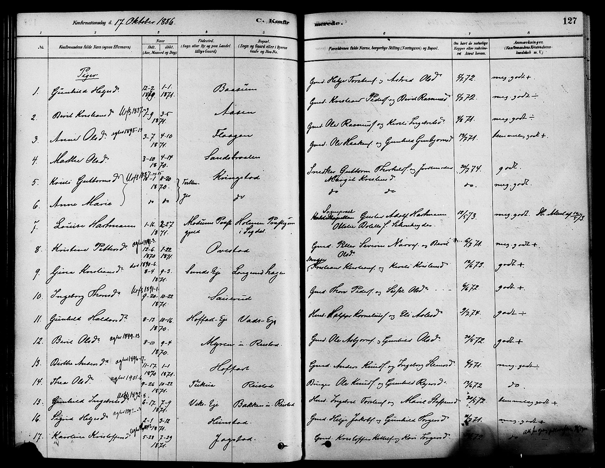 Sigdal kirkebøker, AV/SAKO-A-245/F/Fa/L0011: Parish register (official) no. I 11, 1879-1887, p. 127