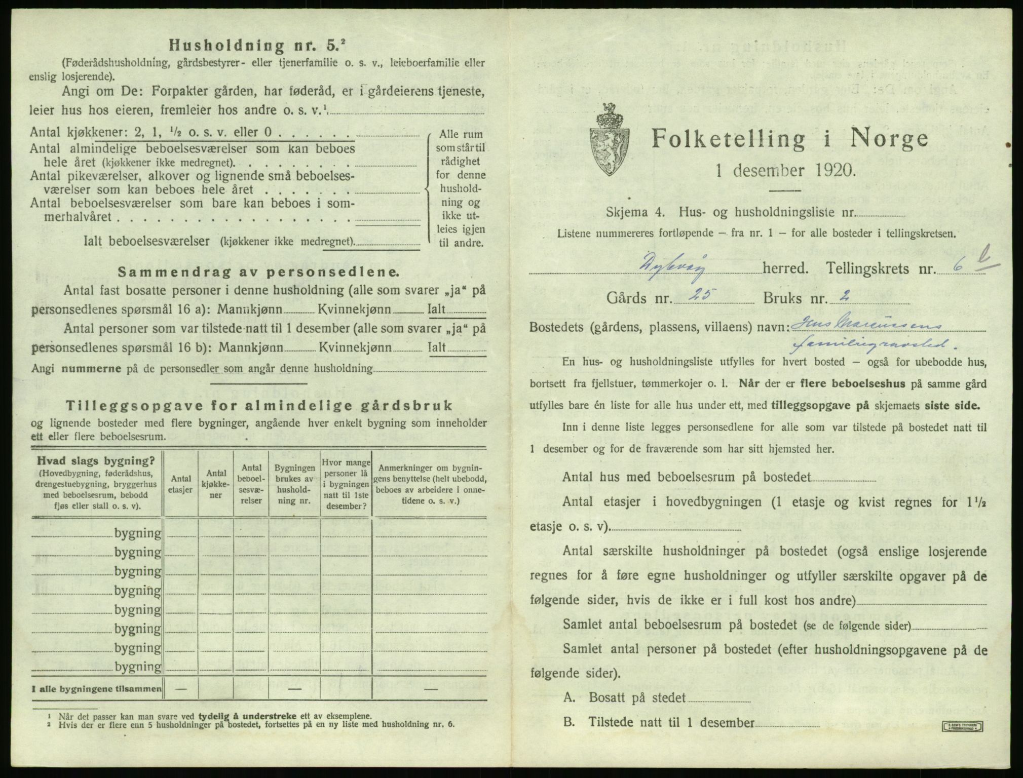 SAK, 1920 census for Dypvåg, 1920, p. 1191