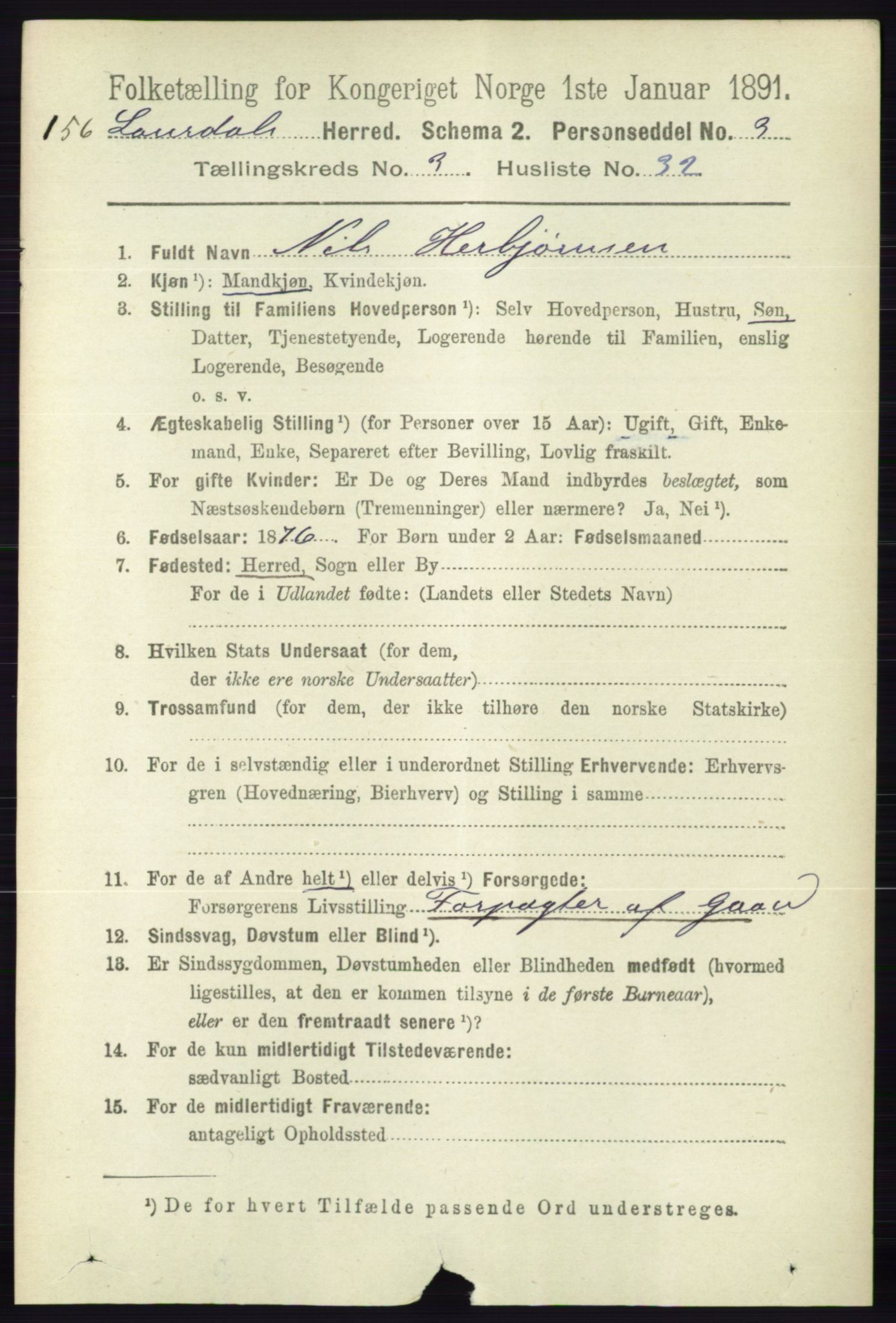 RA, 1891 census for 0833 Lårdal, 1891, p. 993