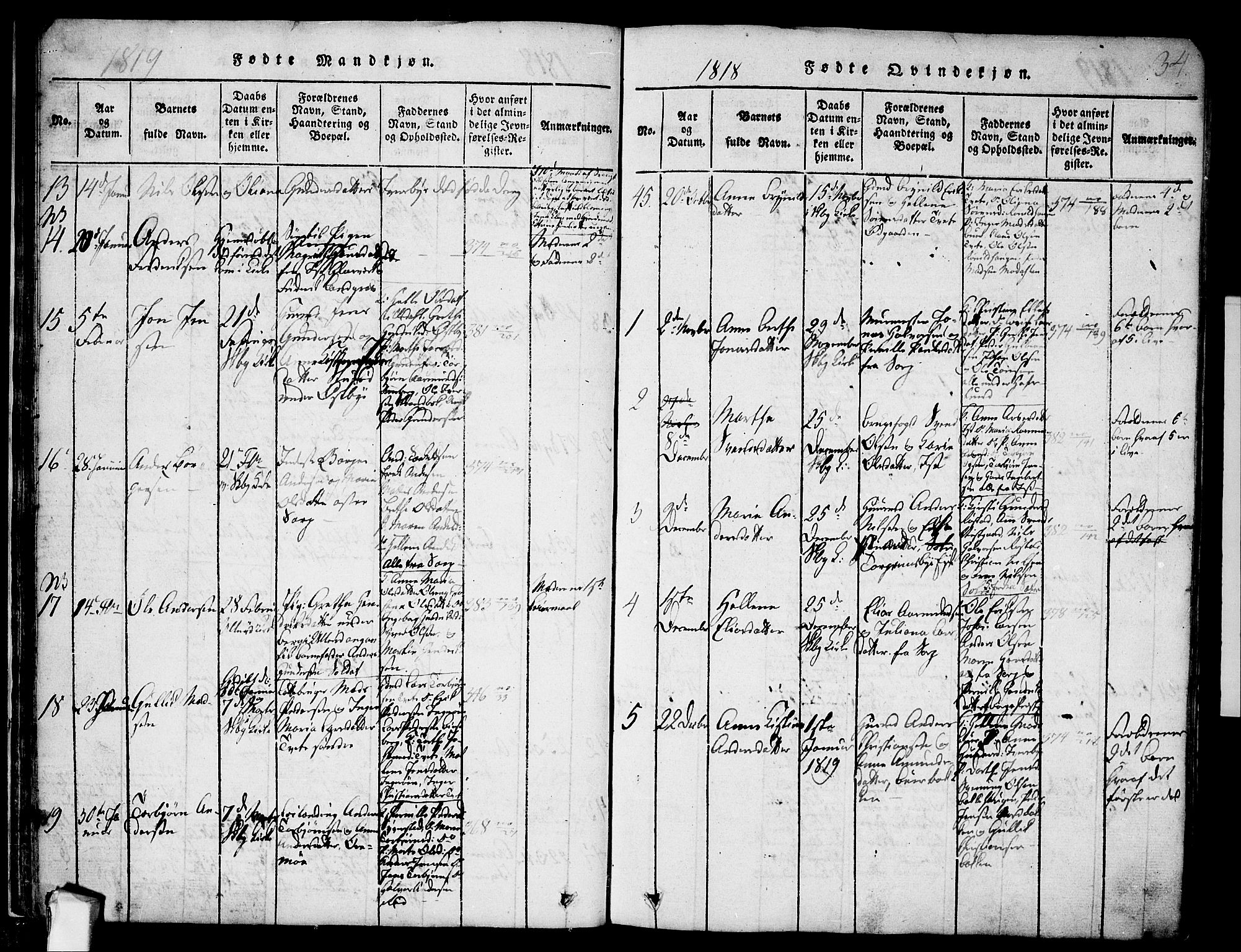 Skjeberg prestekontor Kirkebøker, SAO/A-10923/F/Fa/L0004: Parish register (official) no. I 4, 1815-1830, p. 34