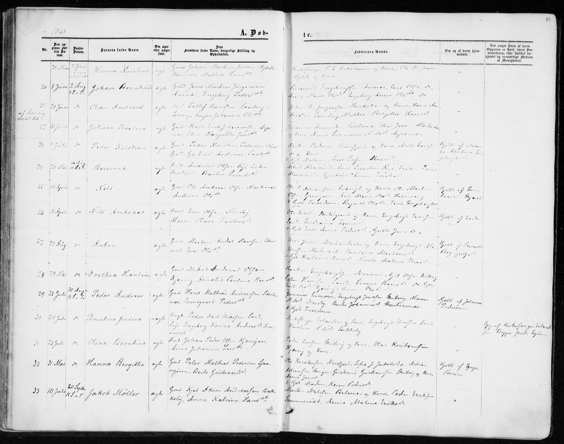 Balsfjord sokneprestembete, AV/SATØ-S-1303/G/Ga/L0001kirke: Parish register (official) no. 1, 1858-1870, p. 41