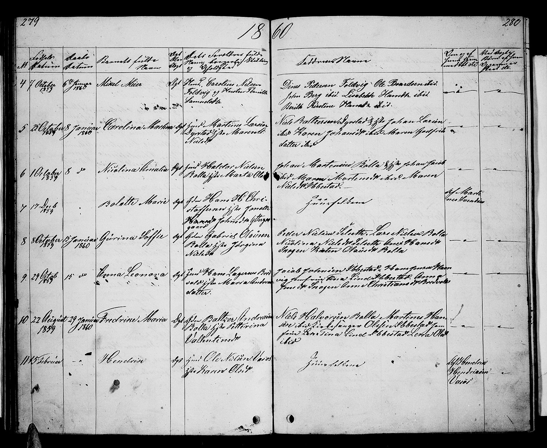Ibestad sokneprestembete, AV/SATØ-S-0077/H/Ha/Hab/L0004klokker: Parish register (copy) no. 4, 1852-1860, p. 279-280