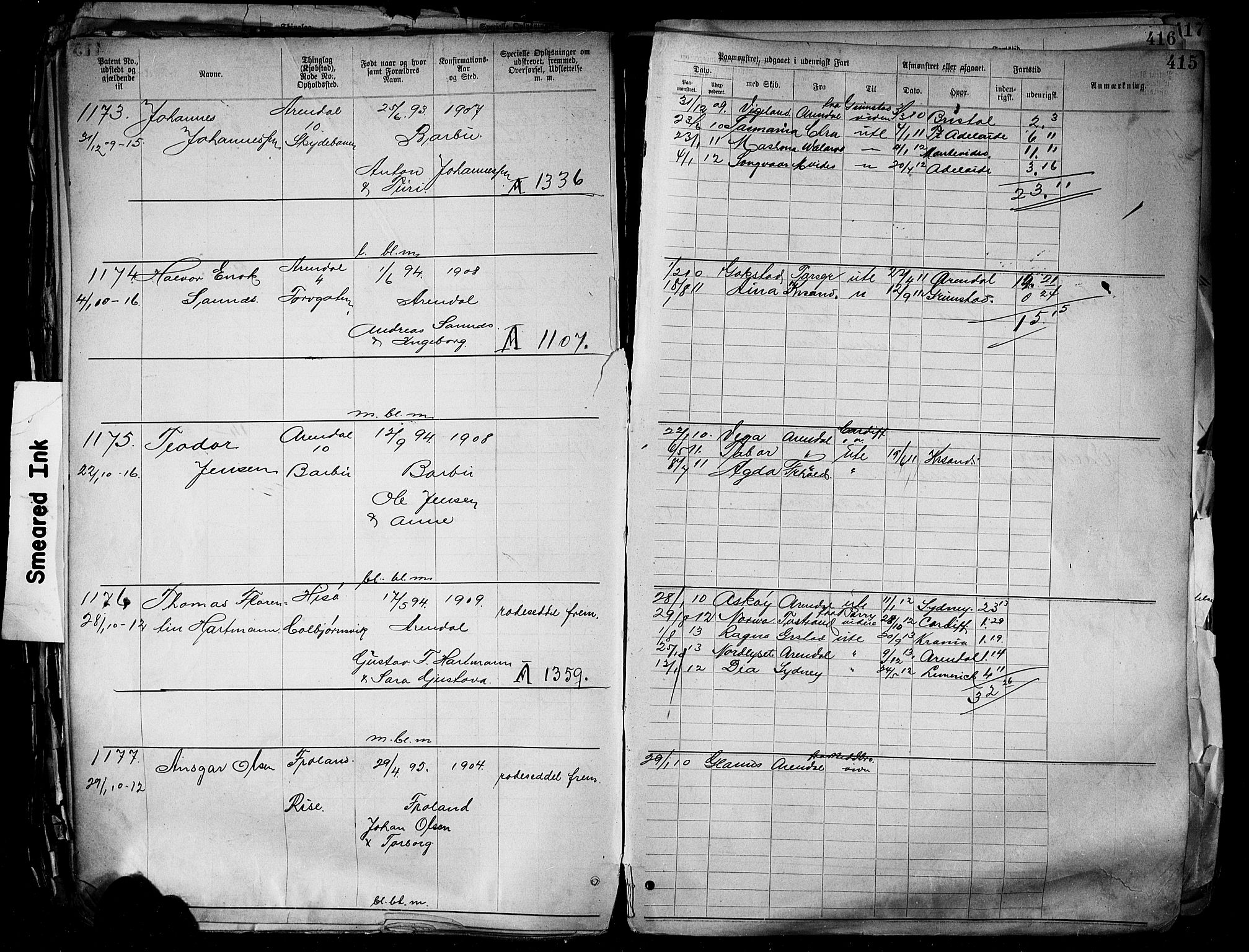 Arendal mønstringskrets, SAK/2031-0012/F/Fa/L0004: Annotasjonsrulle nr 3828-4715 og nr 1-1296, S-4, 1892-1918, p. 431