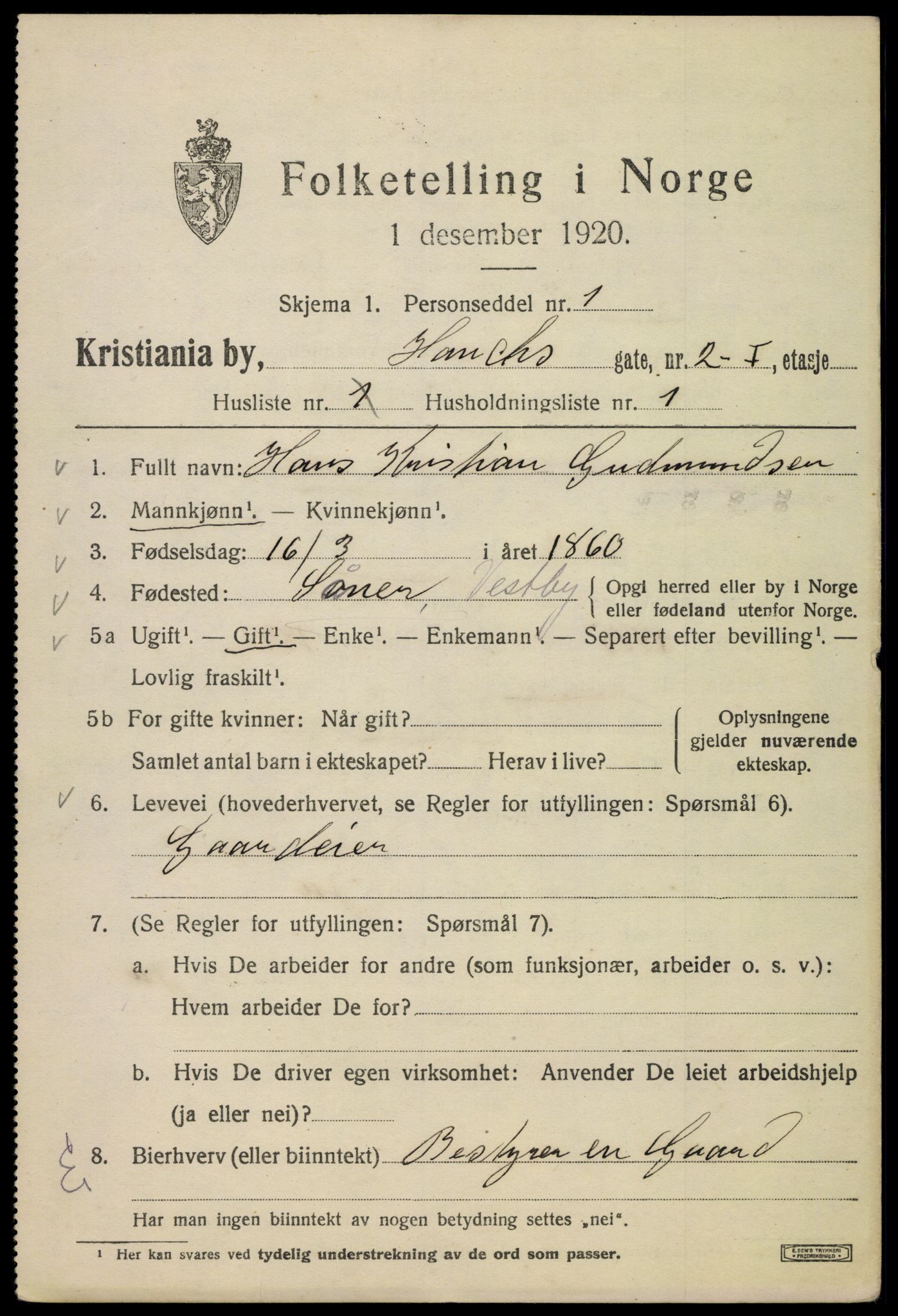 SAO, 1920 census for Kristiania, 1920, p. 272427