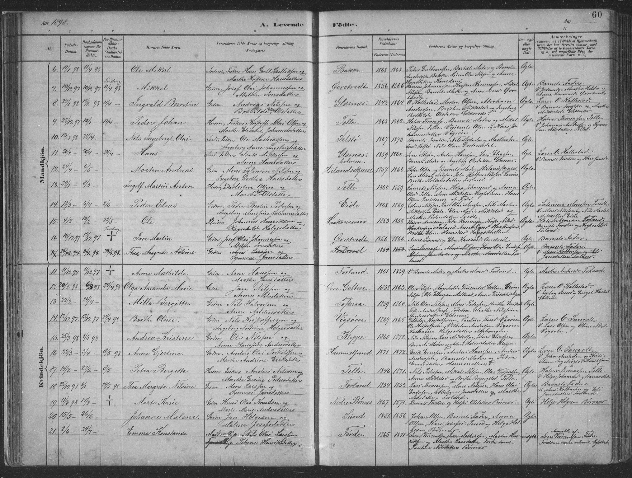Sund sokneprestembete, AV/SAB-A-99930: Parish register (copy) no. B 3, 1882-1911, p. 60