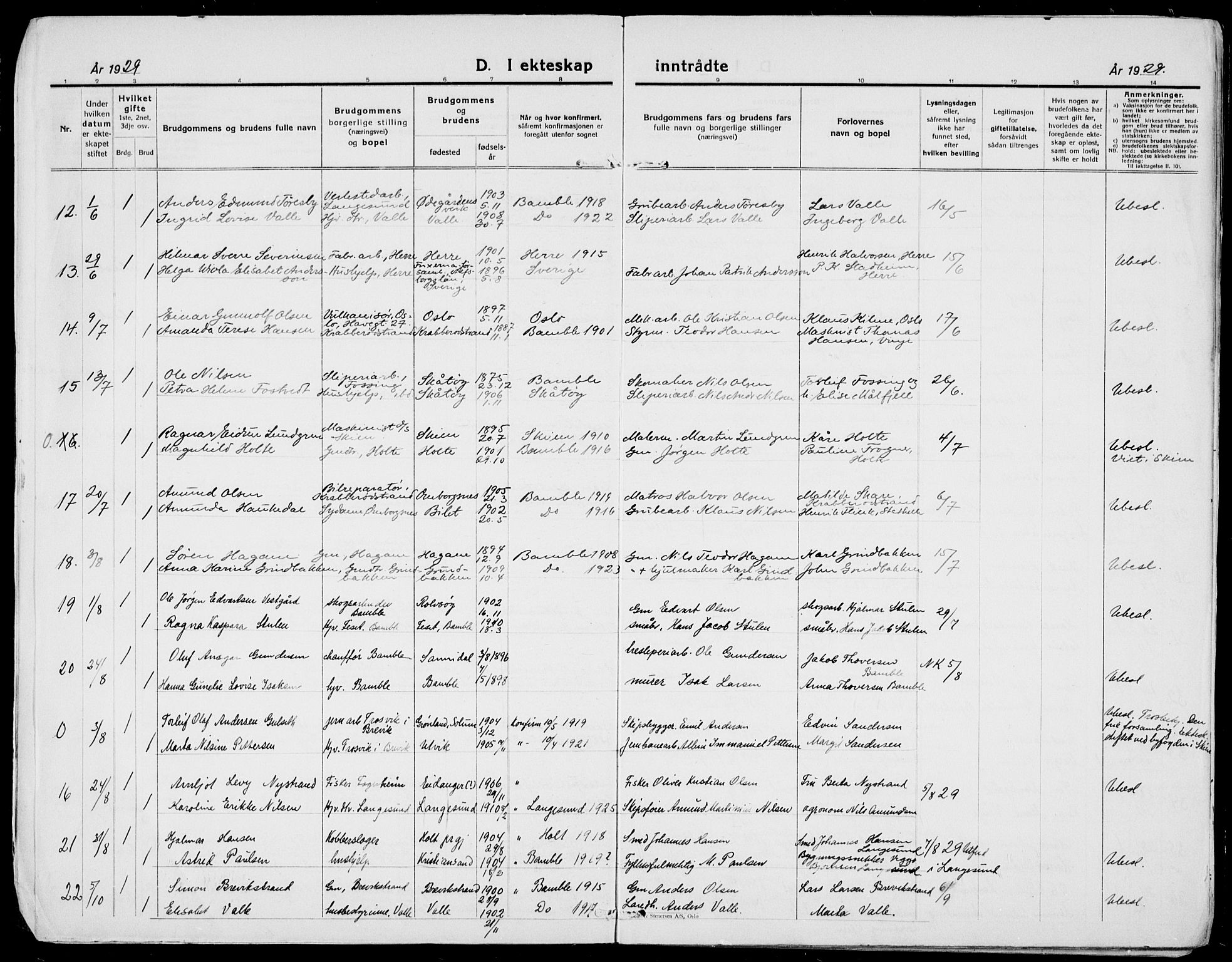 Bamble kirkebøker, SAKO/A-253/G/Ga/L0011: Parish register (copy) no. I 11, 1920-1935