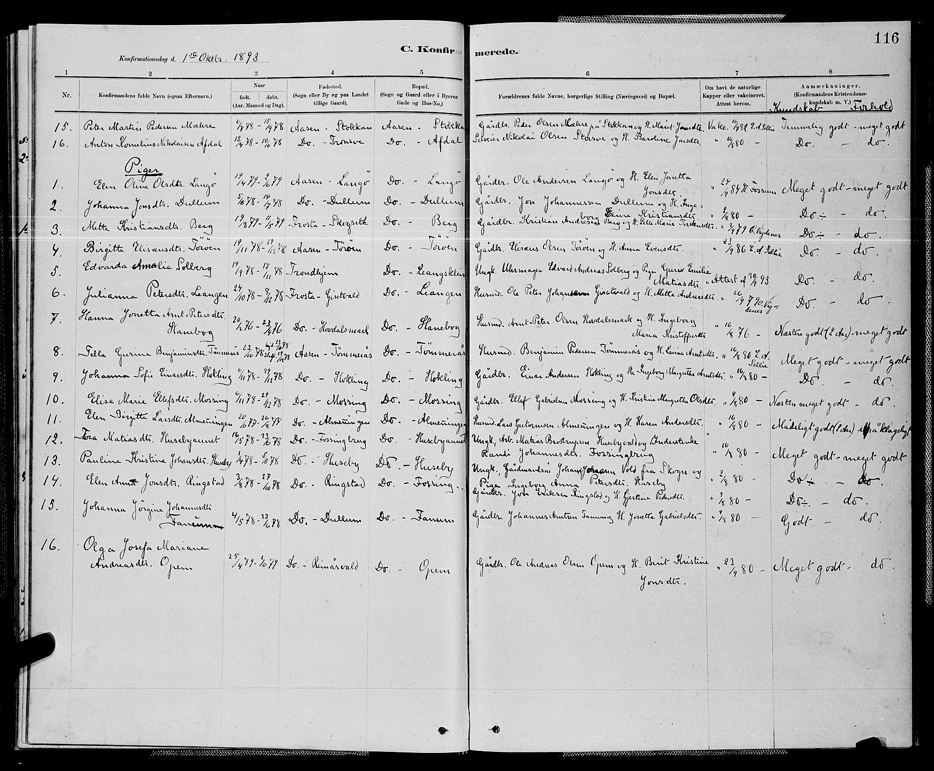 Ministerialprotokoller, klokkerbøker og fødselsregistre - Nord-Trøndelag, SAT/A-1458/714/L0134: Parish register (copy) no. 714C03, 1878-1898, p. 116