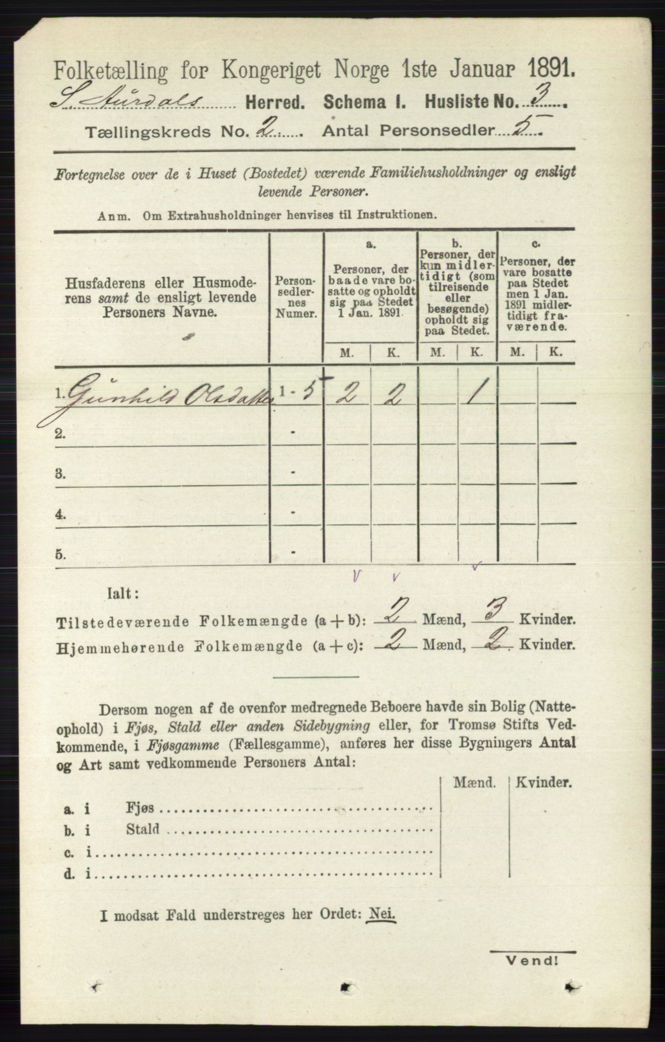 RA, 1891 census for 0540 Sør-Aurdal, 1891, p. 732