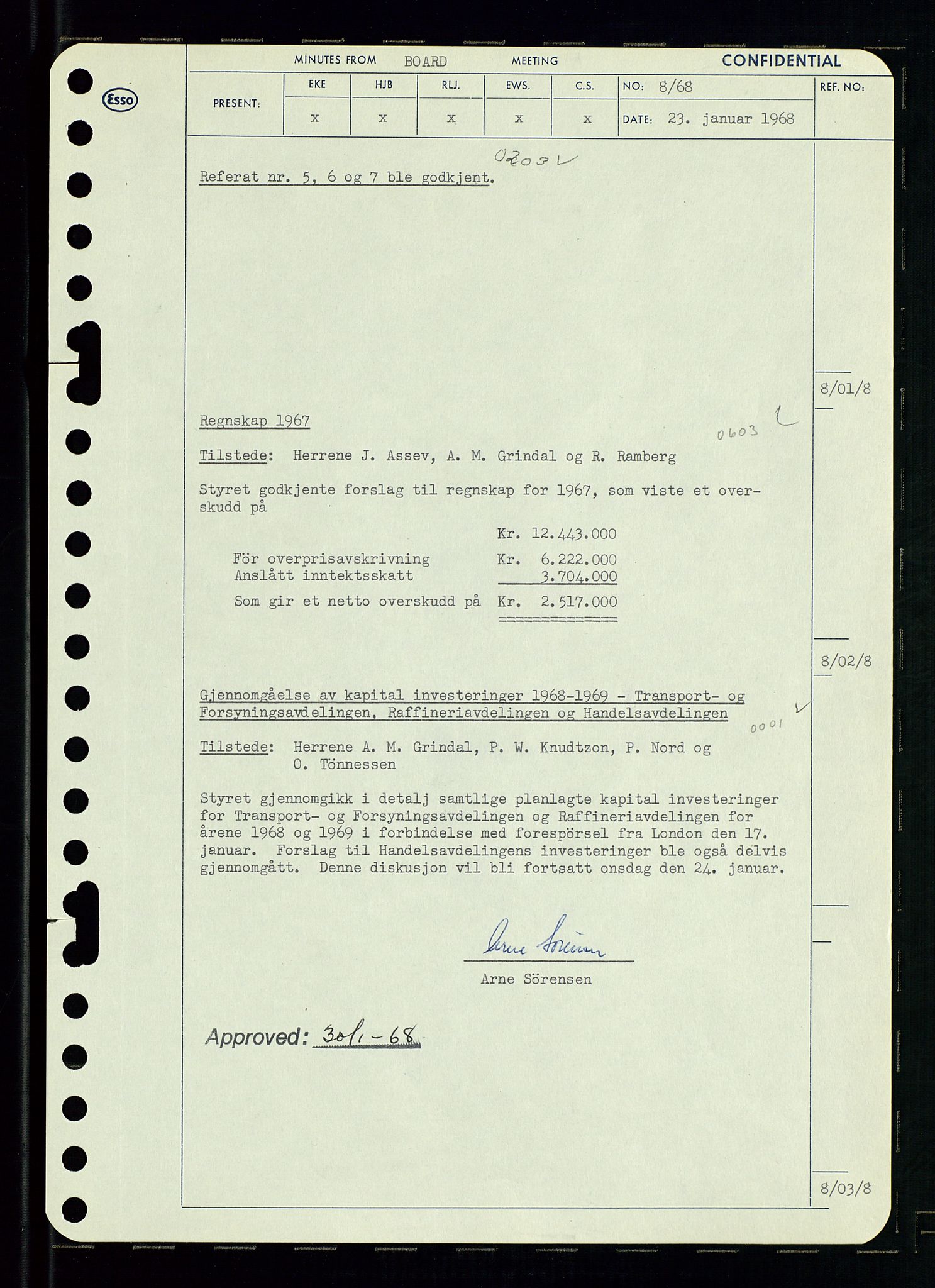 Pa 0982 - Esso Norge A/S, AV/SAST-A-100448/A/Aa/L0002/0004: Den administrerende direksjon Board minutes (styrereferater) / Den administrerende direksjon Board minutes (styrereferater), 1968, p. 13