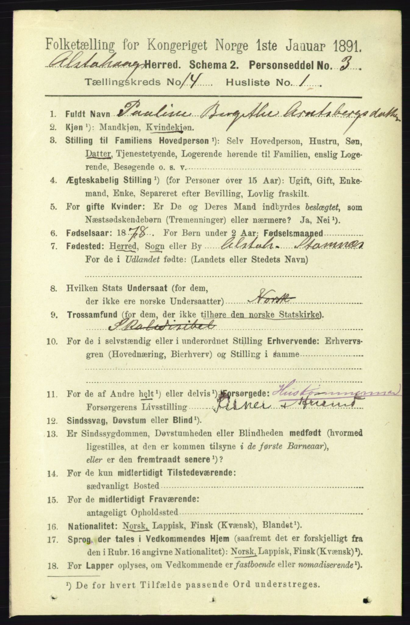 RA, 1891 census for 1820 Alstahaug, 1891, p. 4936