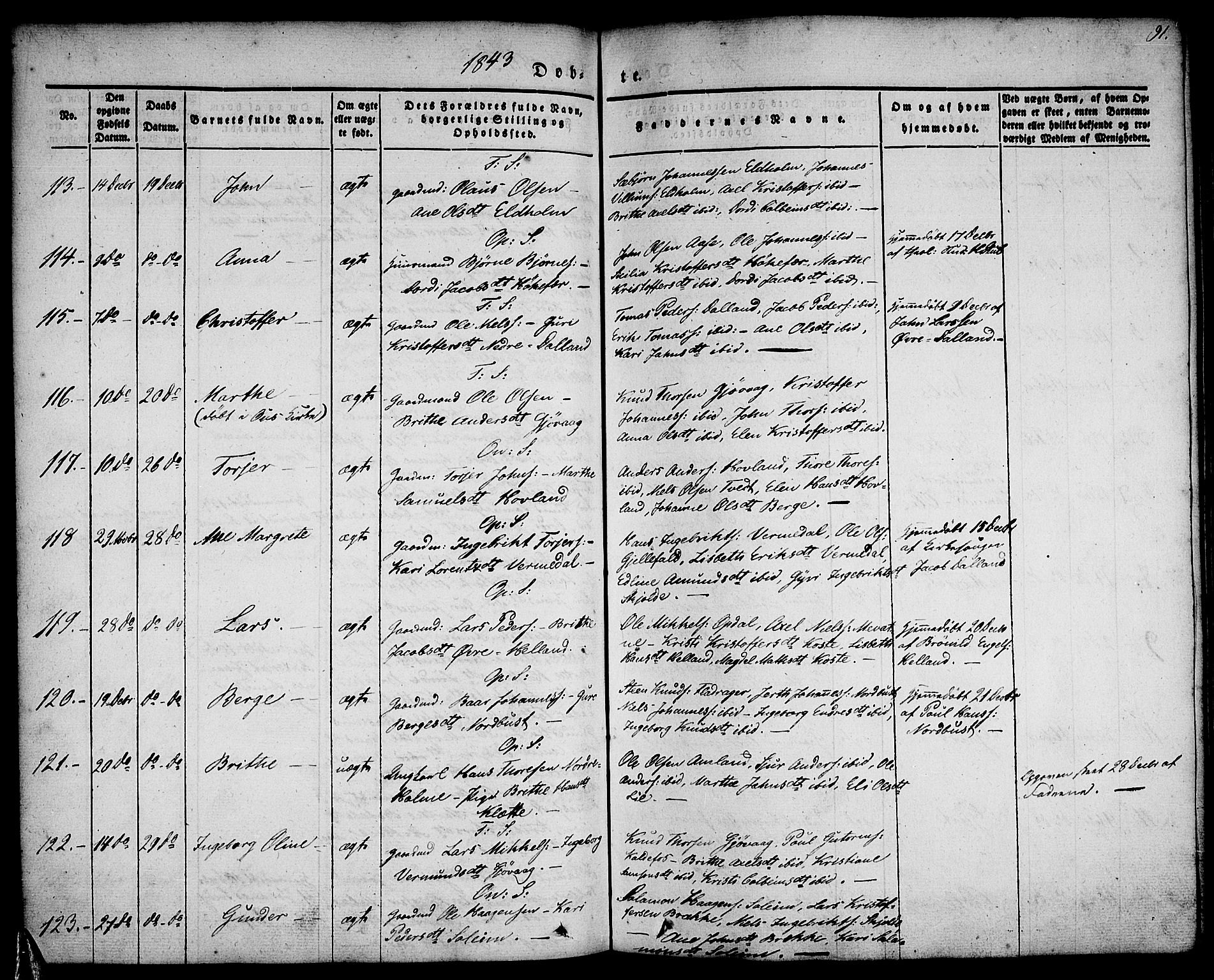 Tysnes sokneprestembete, AV/SAB-A-78601/H/Haa: Parish register (official) no. A 9, 1837-1848, p. 91