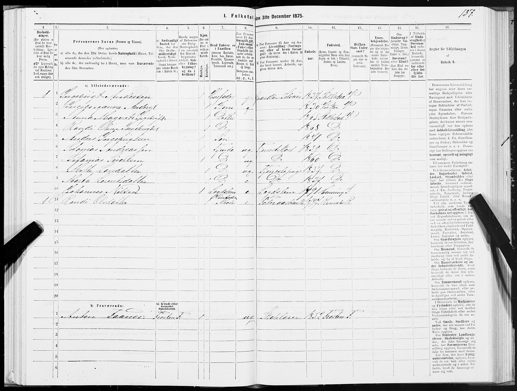 SAT, 1875 census for 1721P Verdal, 1875, p. 3137