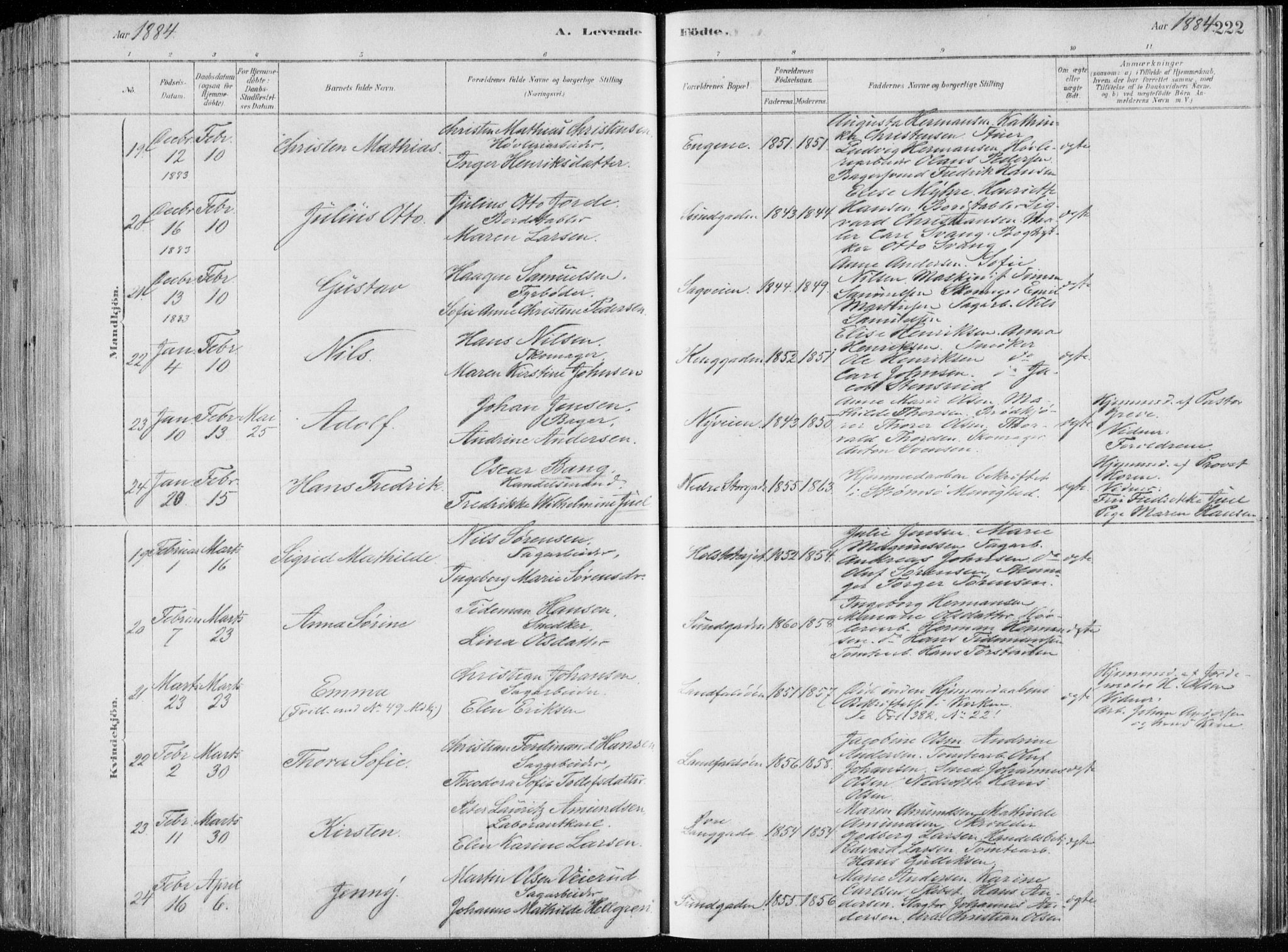 Bragernes kirkebøker, SAKO/A-6/F/Fb/L0006a: Parish register (official) no. II 6A, 1878-1885, p. 222