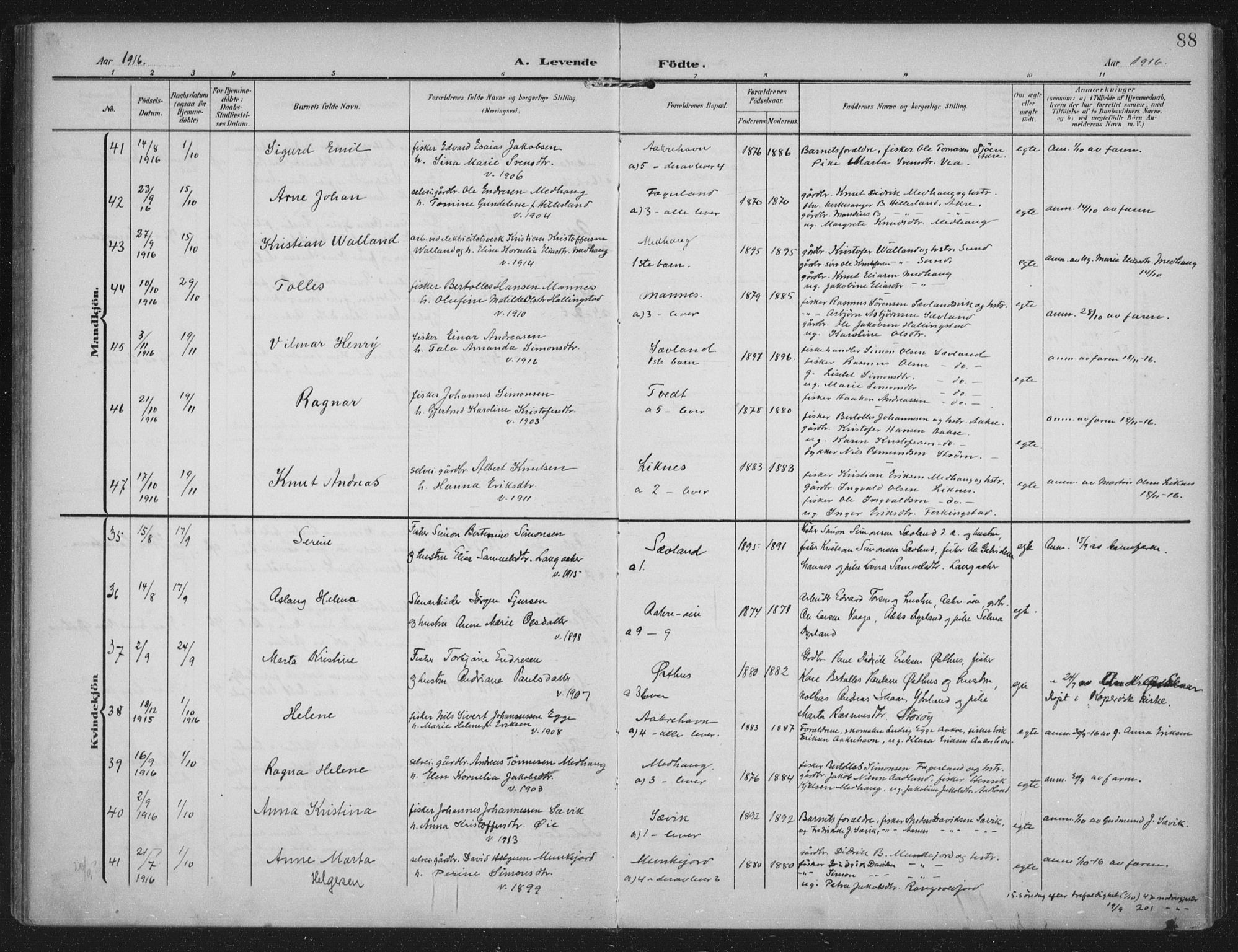 Kopervik sokneprestkontor, AV/SAST-A-101850/H/Ha/Haa/L0005: Parish register (official) no. A 5, 1906-1924, p. 88