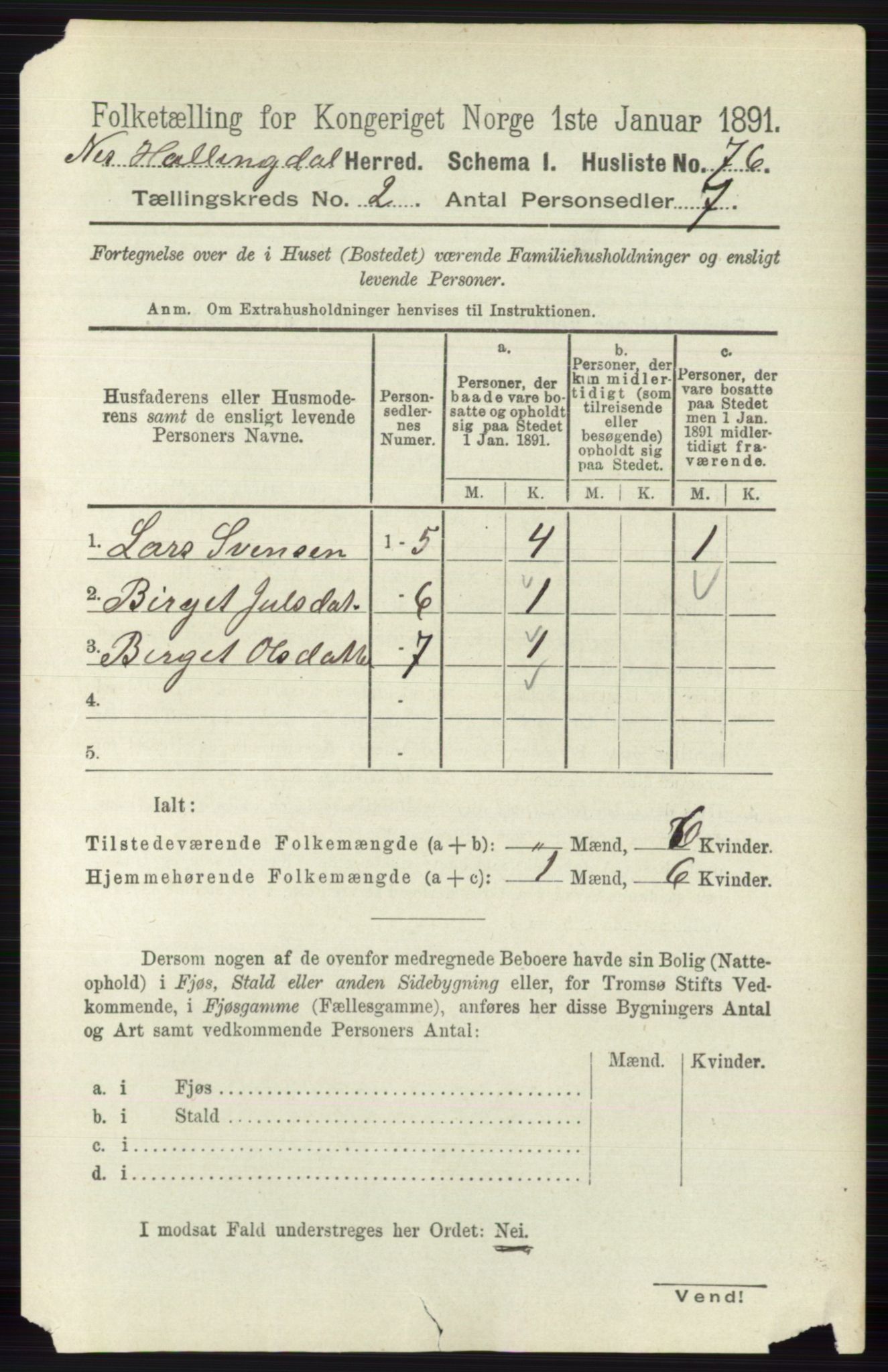 RA, 1891 census for 0616 Nes, 1891, p. 986