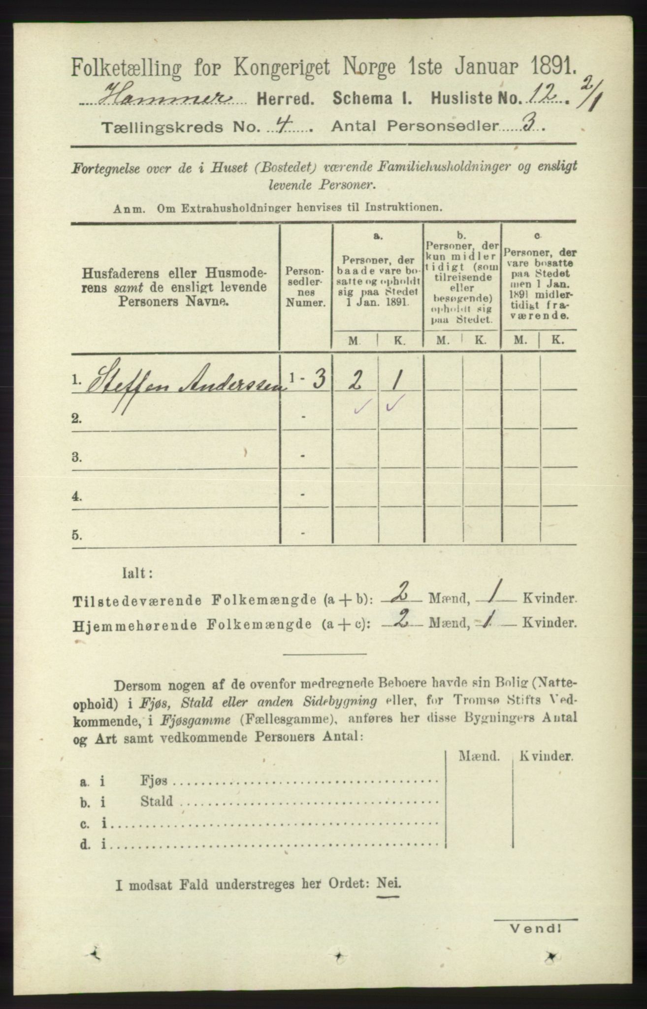 RA, 1891 census for 1254 Hamre, 1891, p. 903