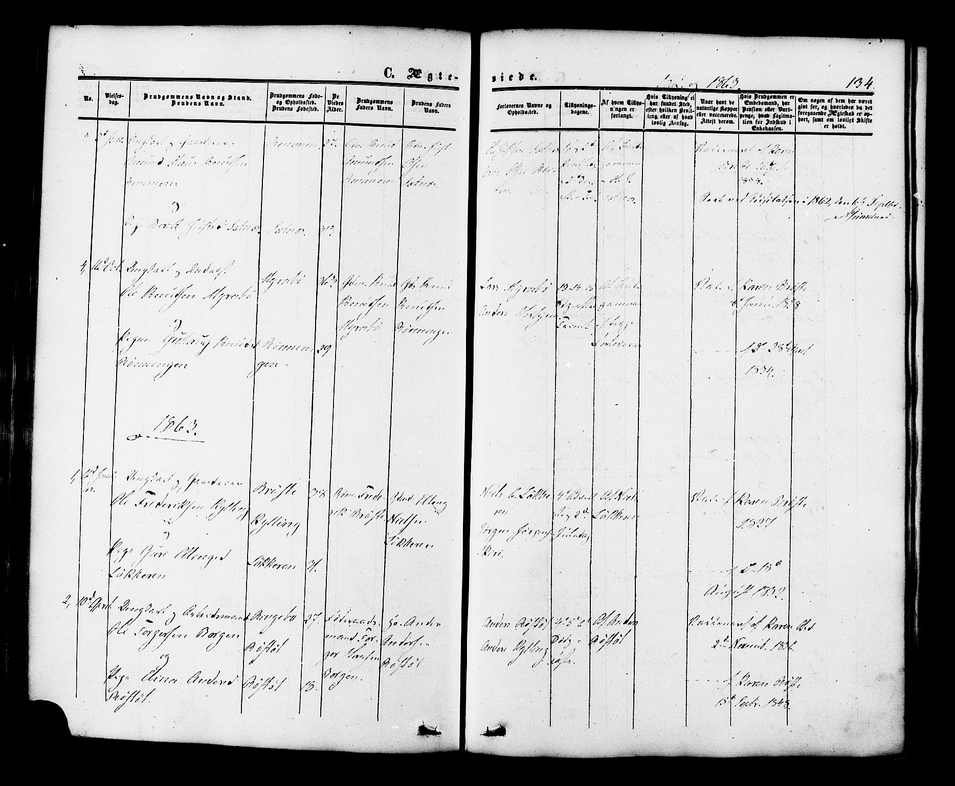 Ministerialprotokoller, klokkerbøker og fødselsregistre - Møre og Romsdal, SAT/A-1454/546/L0594: Parish register (official) no. 546A02, 1854-1882, p. 134
