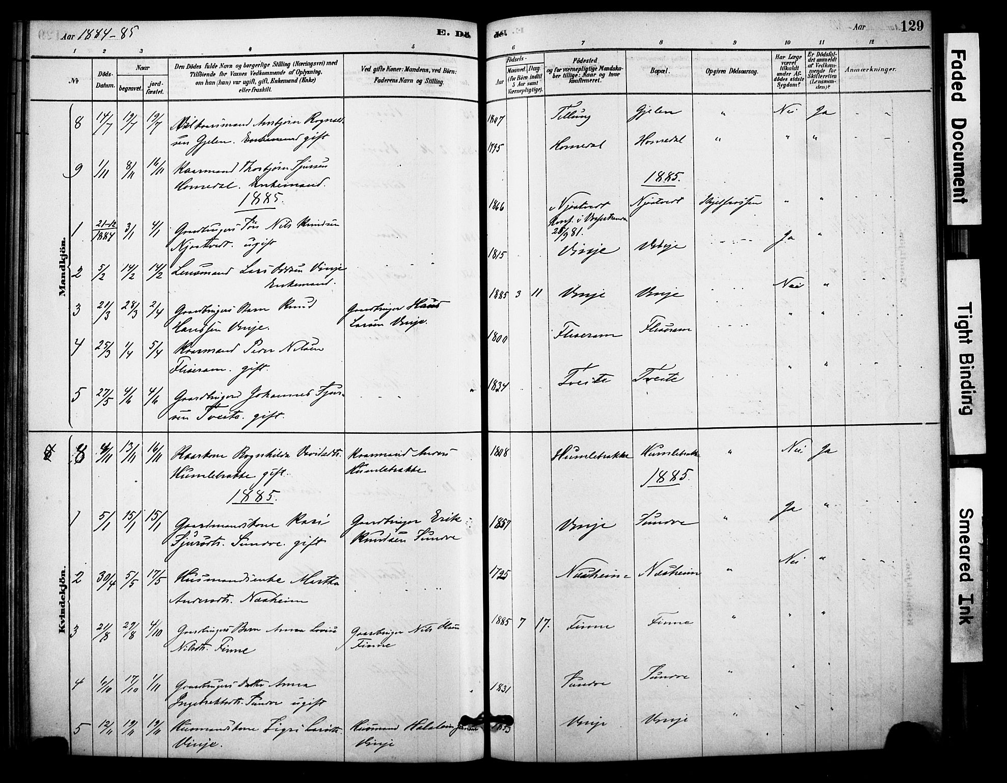 Vossestrand Sokneprestembete, AV/SAB-A-79101/H/Haa: Parish register (official) no. C 1, 1878-1903, p. 129