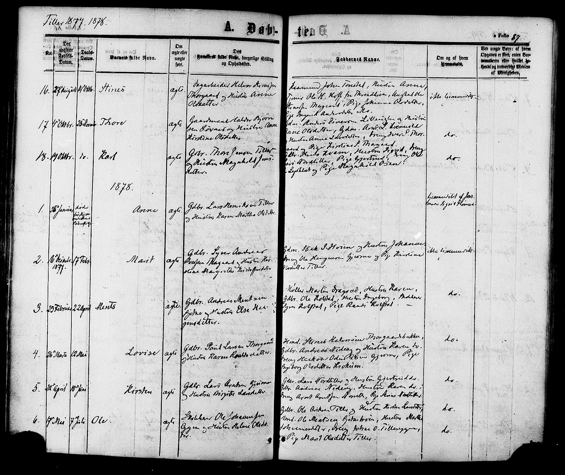 Ministerialprotokoller, klokkerbøker og fødselsregistre - Sør-Trøndelag, SAT/A-1456/618/L0443: Parish register (official) no. 618A06 /2, 1863-1879, p. 87