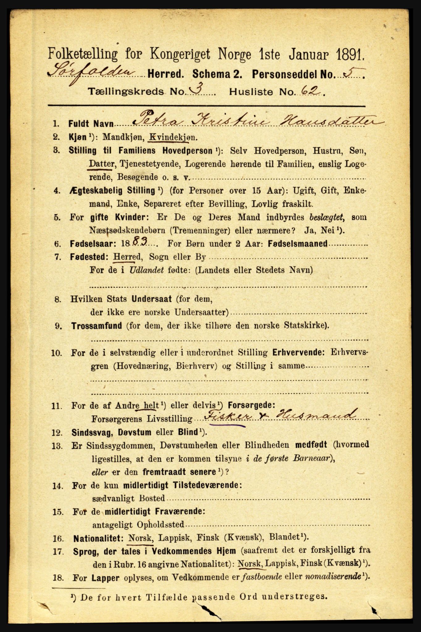 RA, 1891 census for 1845 Sørfold, 1891, p. 894