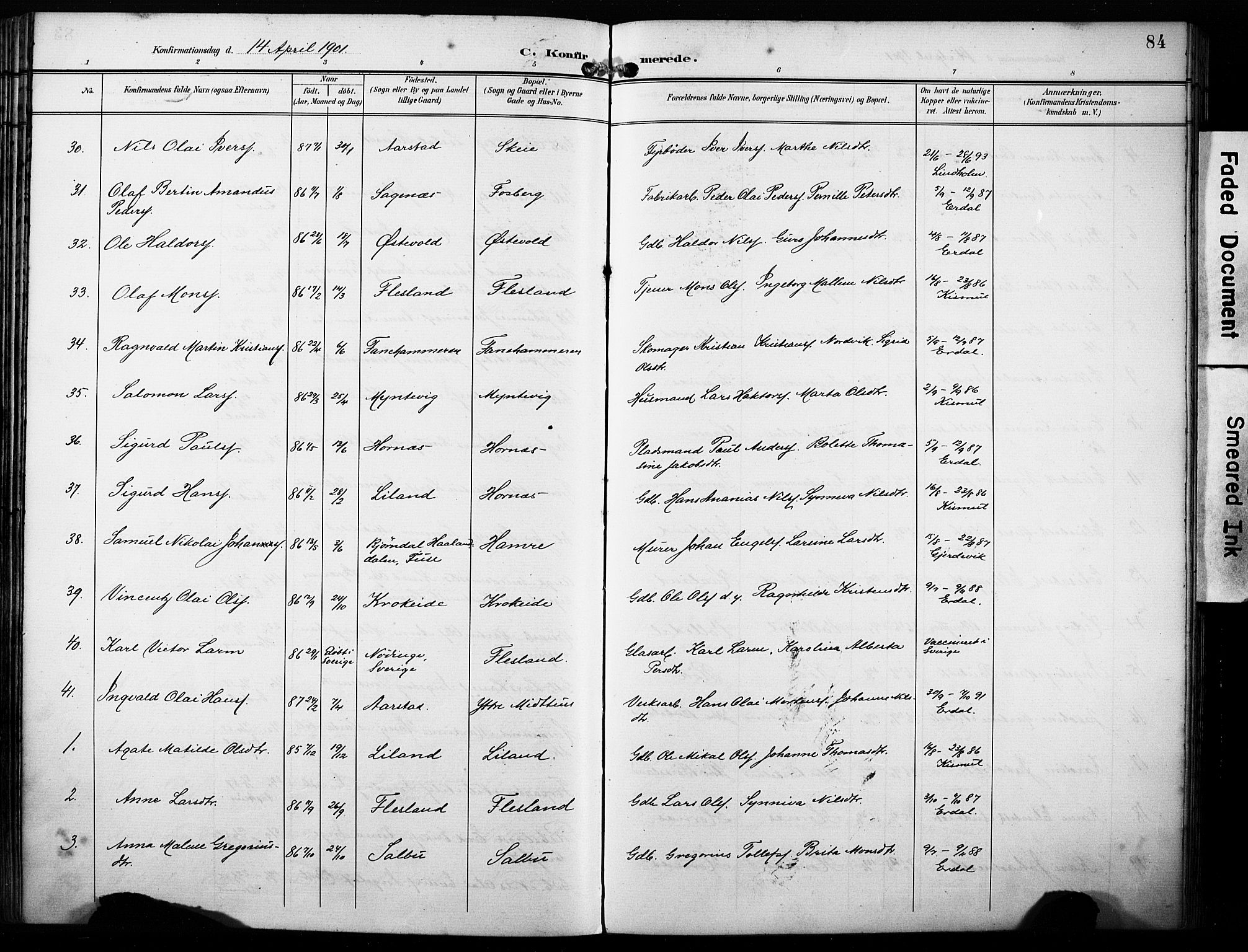 Fana Sokneprestembete, AV/SAB-A-75101/H/Haa/Haab/L0003: Parish register (official) no. B 3, 1898-1907, p. 84