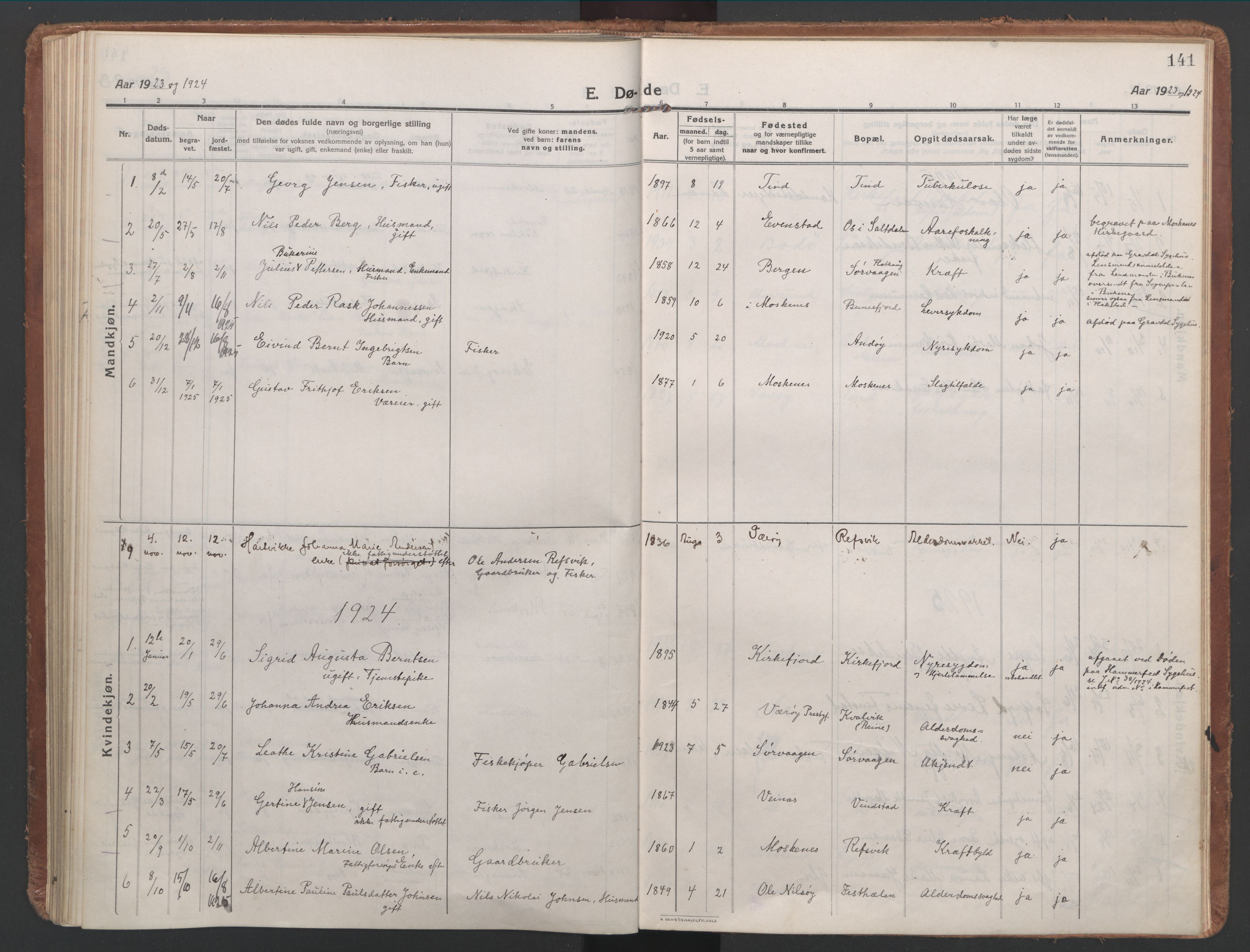 Ministerialprotokoller, klokkerbøker og fødselsregistre - Nordland, SAT/A-1459/886/L1222: Parish register (official) no. 886A04, 1914-1926, p. 141